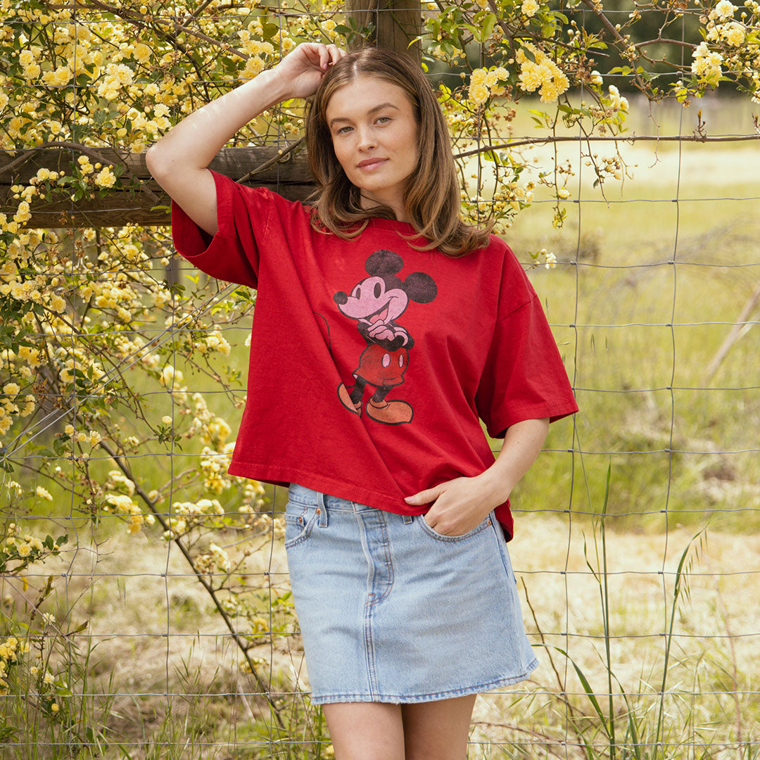 Disney Mickey Mouse Oversized T-Shirt for Men & Women - Soft Cotton Red Graphic Tee - Casual Wear, Lounge, Gift for Disney Fans