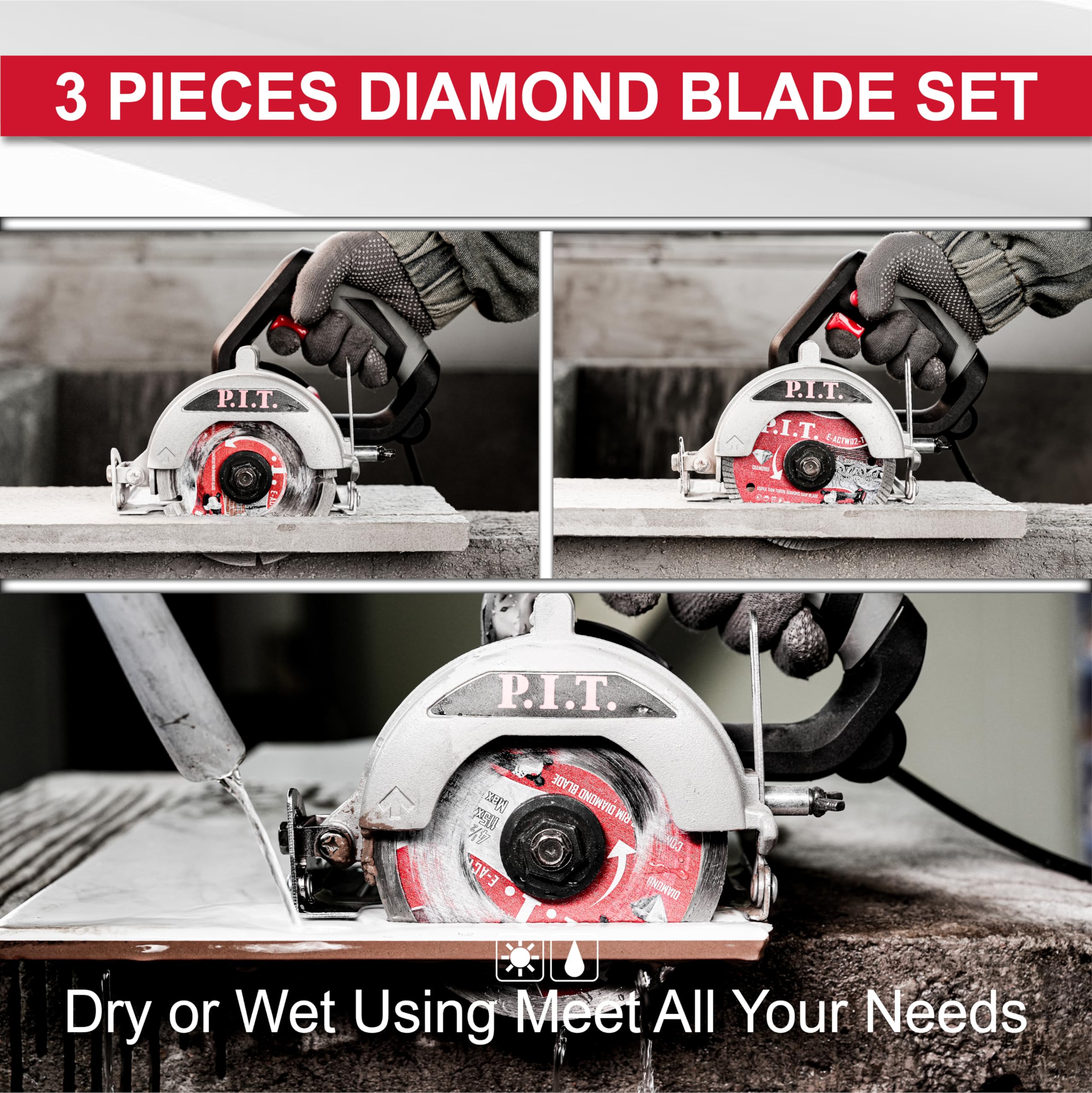 3-in-1 4.5 Inch Diamond Saw Blade Set for Angle Grinder - Dry/Wet Cutting Tile, Ceramic, Marble, Granite, Concrete, Glass | Perfect for Masonry, Stone & Terrazzo Work | 7/8 Inch Arbor | DIY & Professional Construction Projects