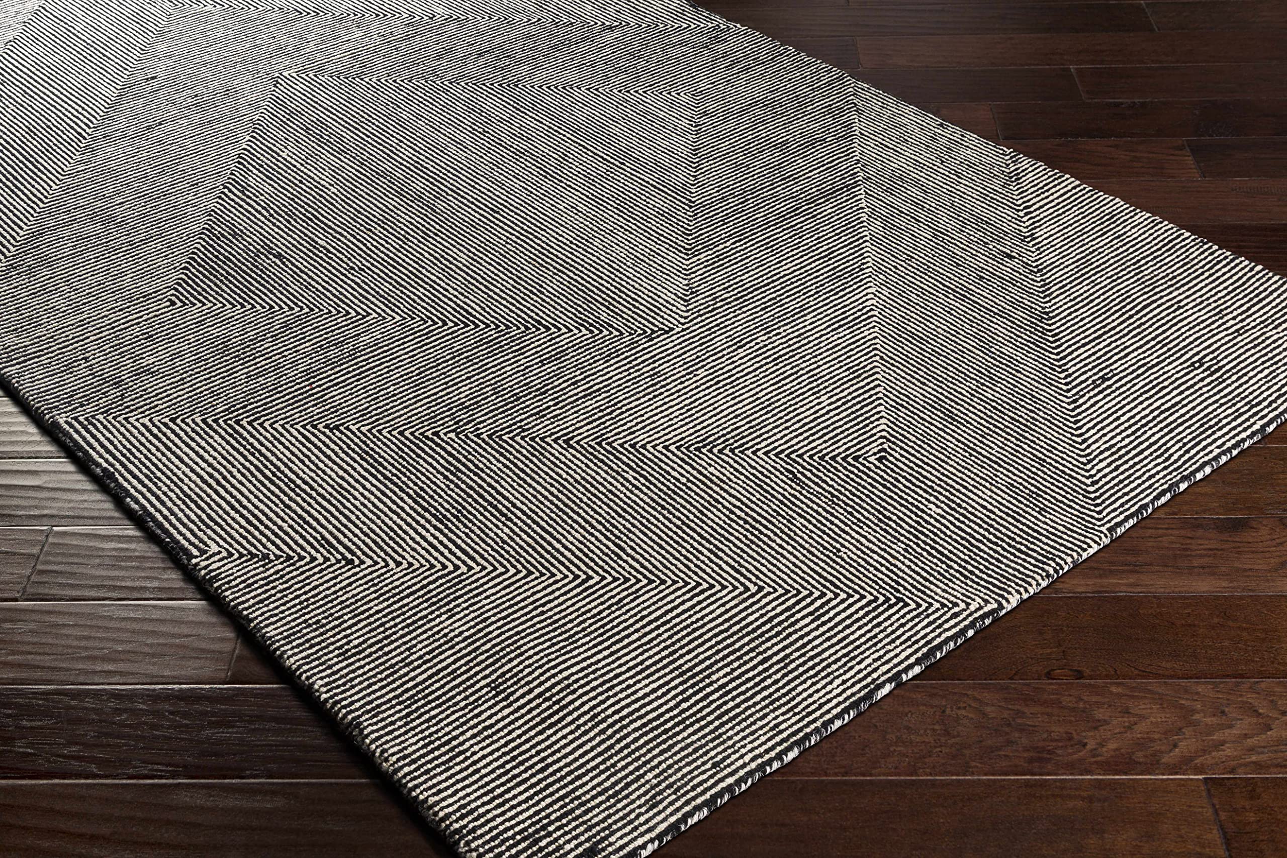 Modern Hauteloom Conshohocken Wool Area Rug 8' x 10' - Soft Black & Beige Living Room & Bedroom Rug - Perfect for Cozy Home Decor & High-Traffic Areas