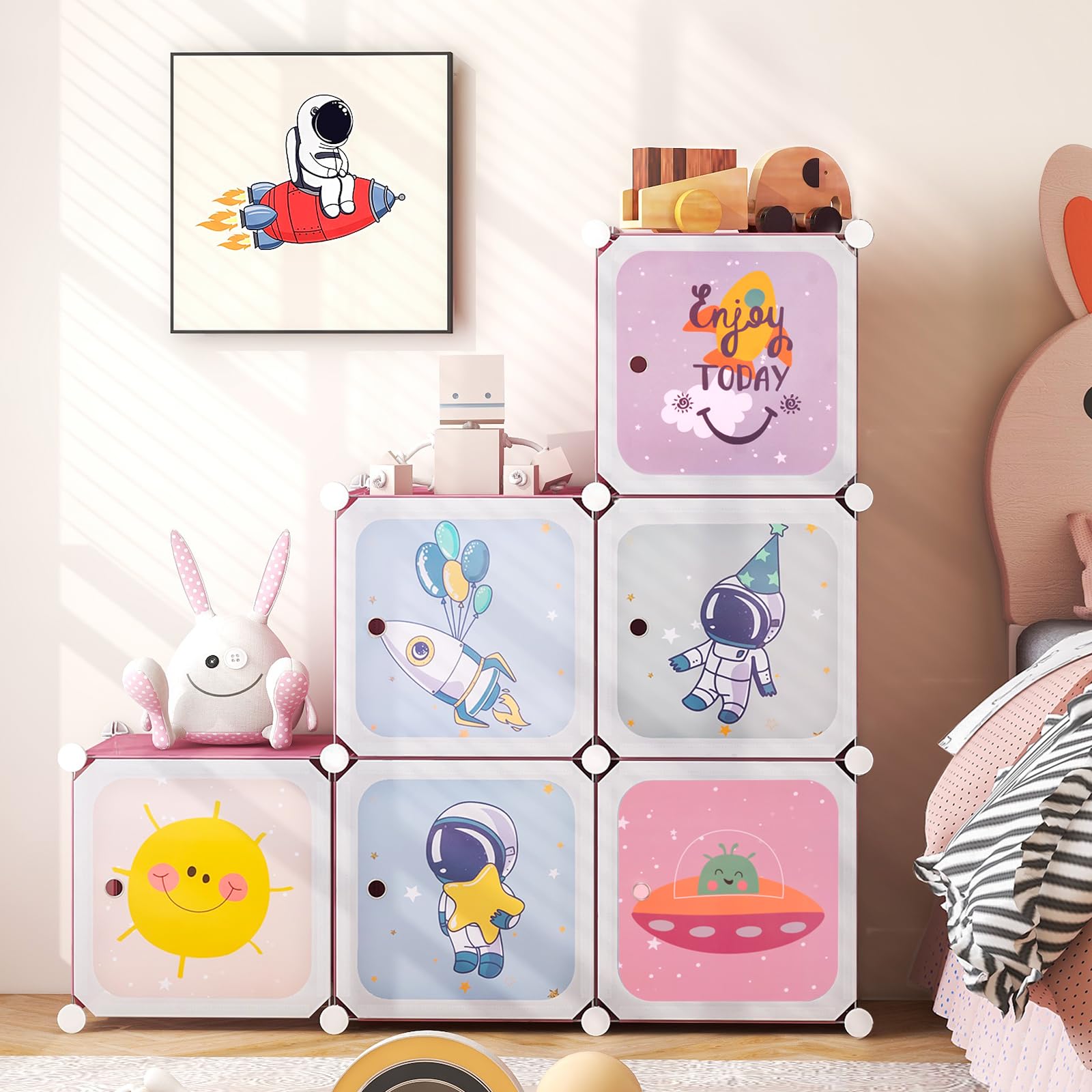 INFANS Kids Wardrobe & Closet Organizer - Portable Baby Dresser with 12 Storage Cubes & 2 Hanging Sections for Nursery, Bedroom (Pink, 8 Cubes) | Perfect for Toddler Clothes Storage, Toy Organization & Nursery Decor
