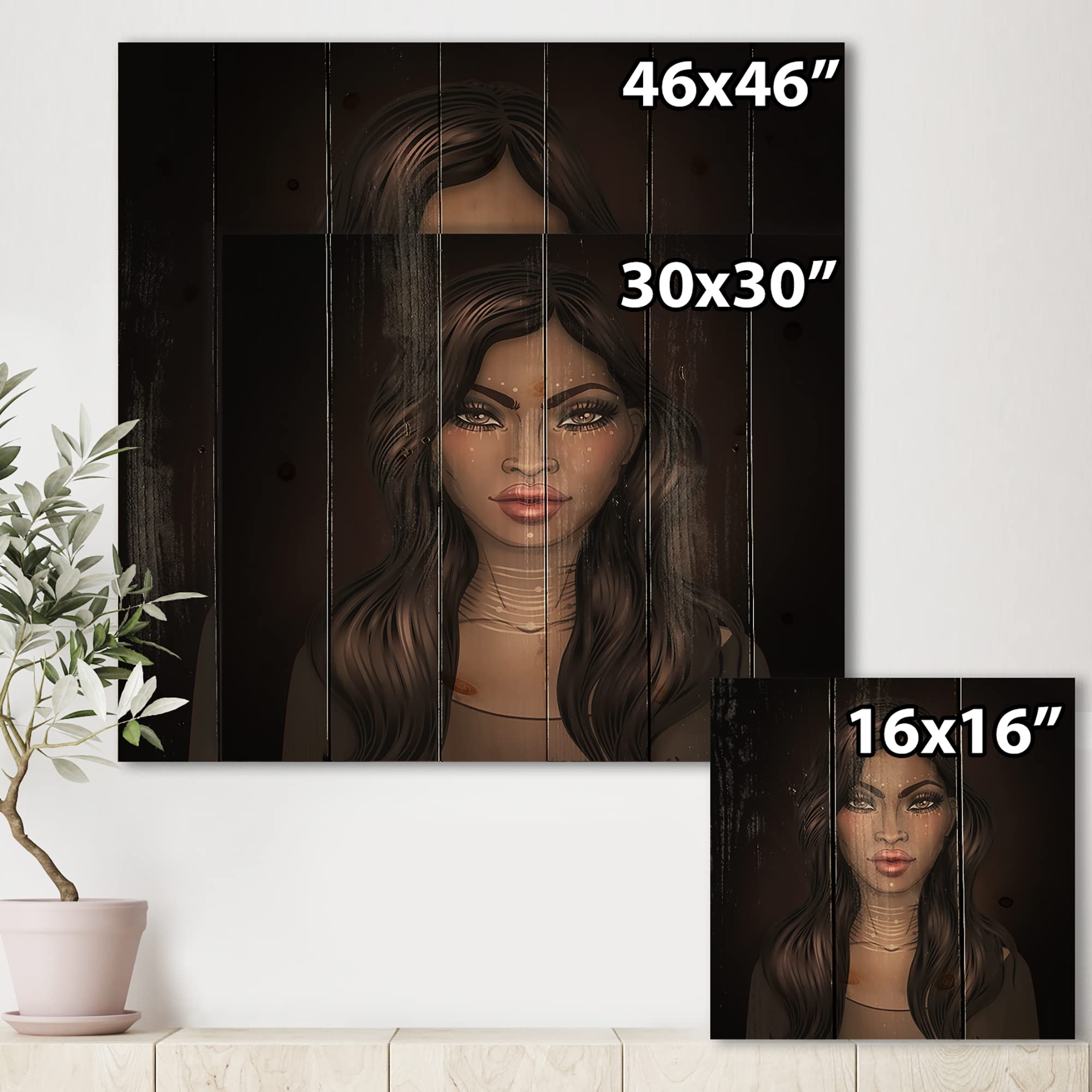 Modern African American Woman Portrait Wood Wall Art - Contemporary Brown Wood Panel Decor, Large Pine Wood Wall Hanging for Living Room, Bedroom & Office