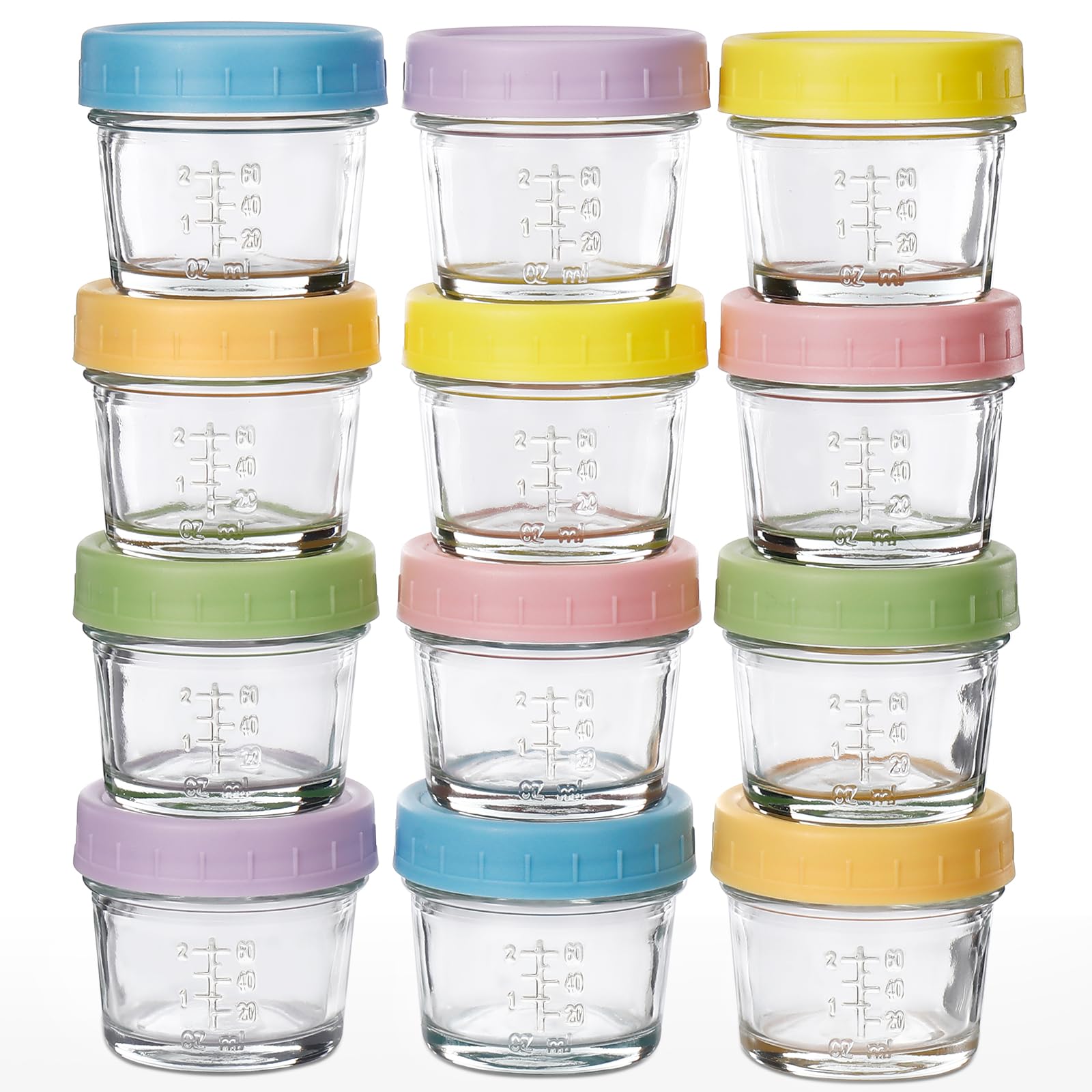 DIMBRAH 12-Pack 4oz Reusable Glass Baby Food Storage Containers with Lids - BPA-Free Jars for Baby & Toddler Foods, Purees, Snacks - Perfect for Homemade Baby Food, Breast Milk Storage, and Meal Prep