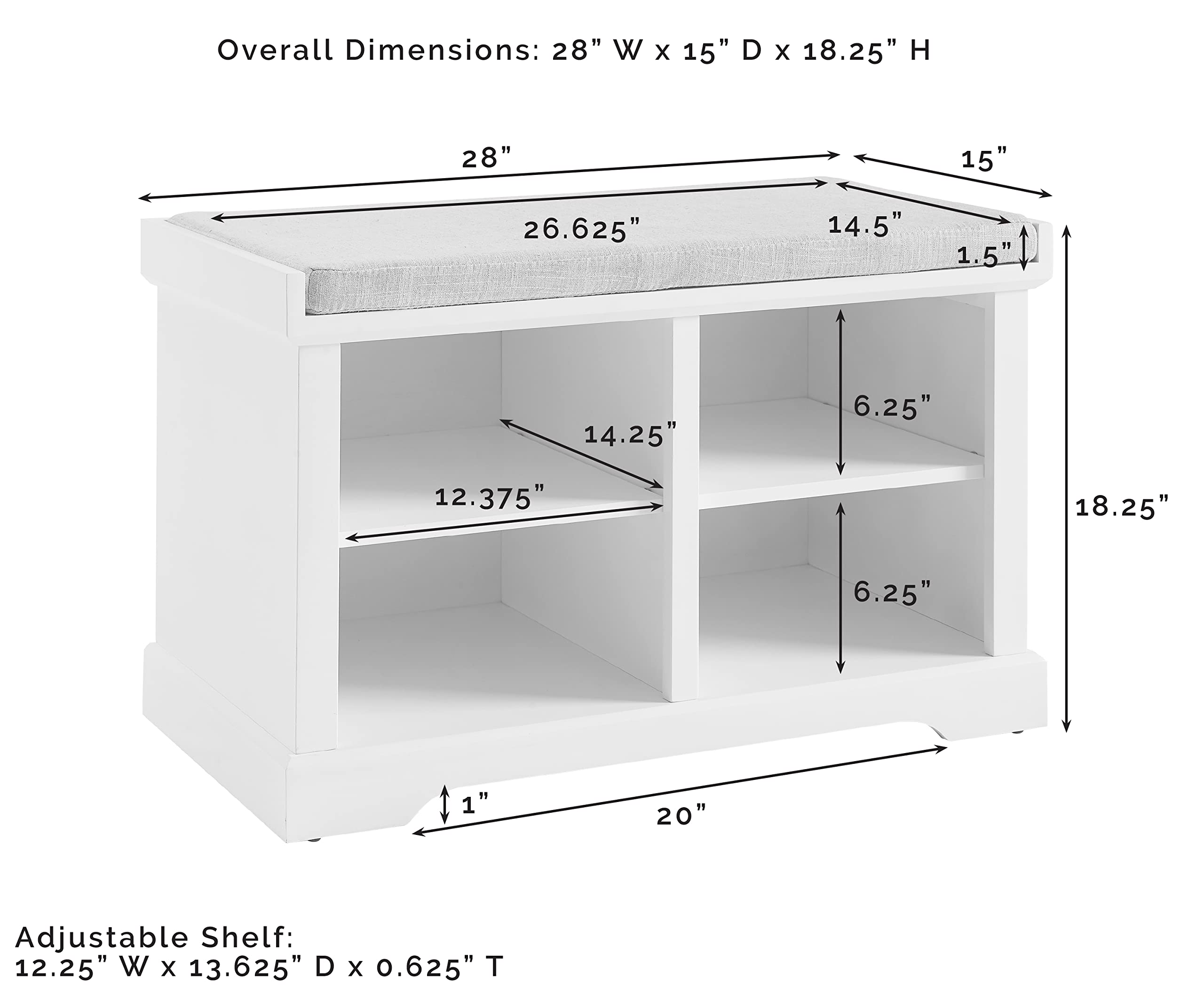 Crosley Anderson White Entryway Storage Bench with Shoe Rack & Organizer Shelves - Perfect for Small Spaces, Hallway Organization & Shoe Storage