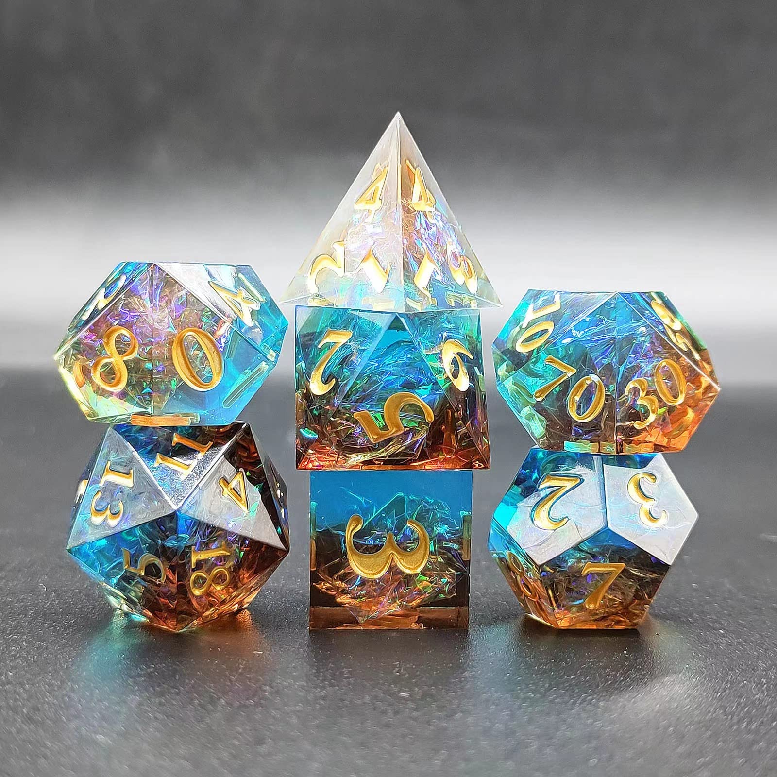 Premium Polyhedral DND Dice Set - 7-Piece Sharp Edge Resin Dice for Dungeons & Dragons, Pathfinder & RPG Games (Vibrant Blue) - Perfect for Tabletop Gaming, Campaign Nights & Collector Displays