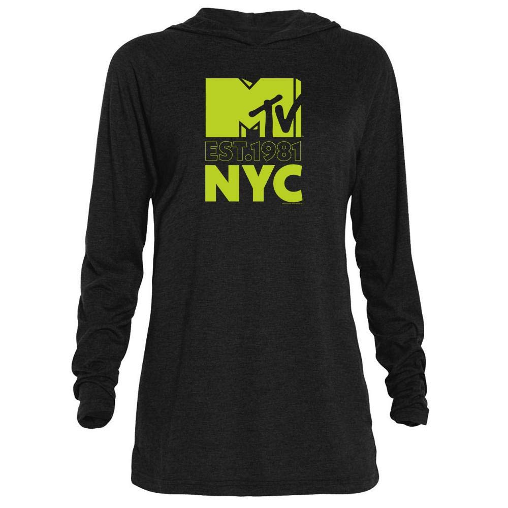 MTV NYC Women's Raglan Hoodie - Soft Fleece Pullover Sweatshirt with Kangaroo Pocket | Casual Streetwear for Women | Perfect for Gym, Lounge & Outdoor Activities