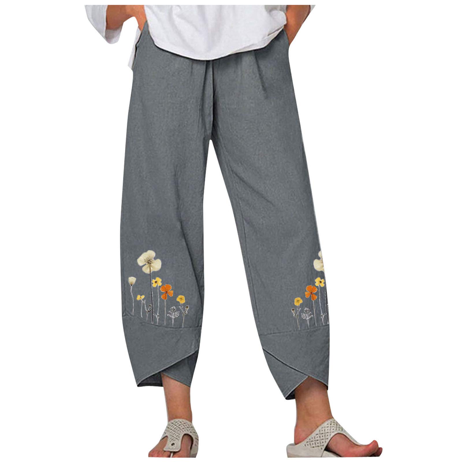 Black Linen Pants for Women - High Waist Casual Pants with Flowy Hem & Belt - Loose Fit Yoga Pants for Summer, Travel & Lounge Wear