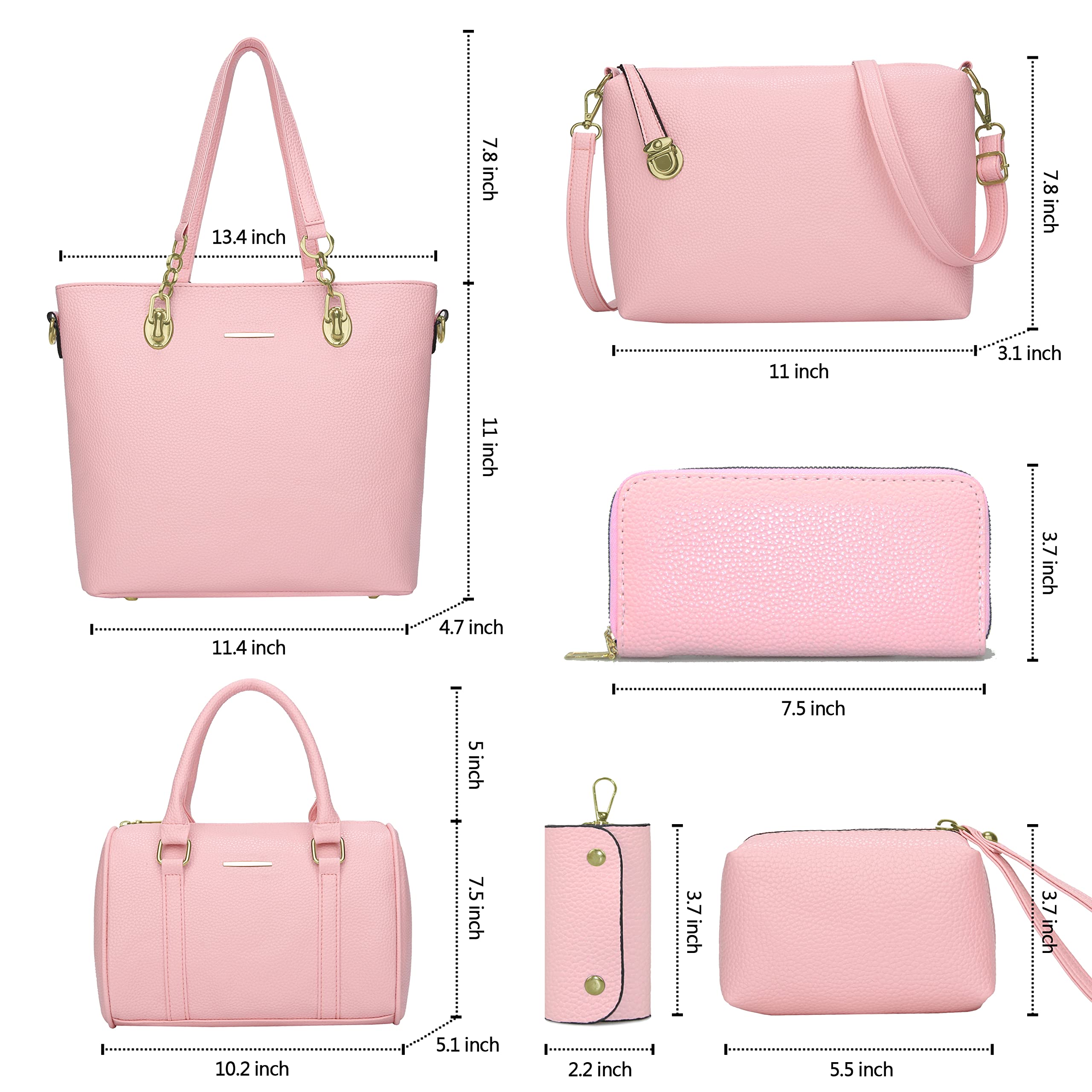 Women's Synthetic Leather Handbags Set - 6pcs Tote, Crossbody & Satchel Purses for Work, Travel & Everyday Use | Fashionable & Durable Accessories