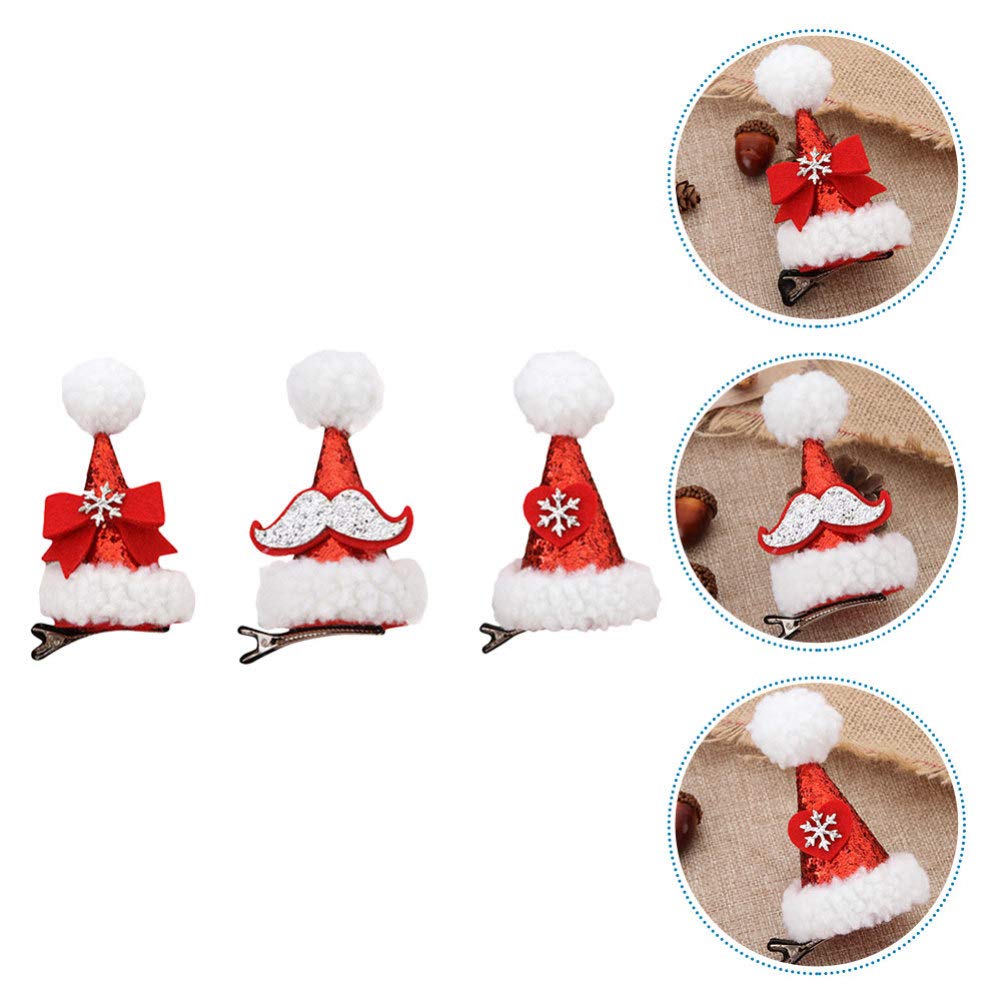 3pcs Christmas Mini Santa Hat Hair Clips with Moustache Bow - Festive Hair Pins & Barrettes for Kids & Baby - Perfect for Holiday Parties, Christmas Photos & Costume Accessories (Random Color)