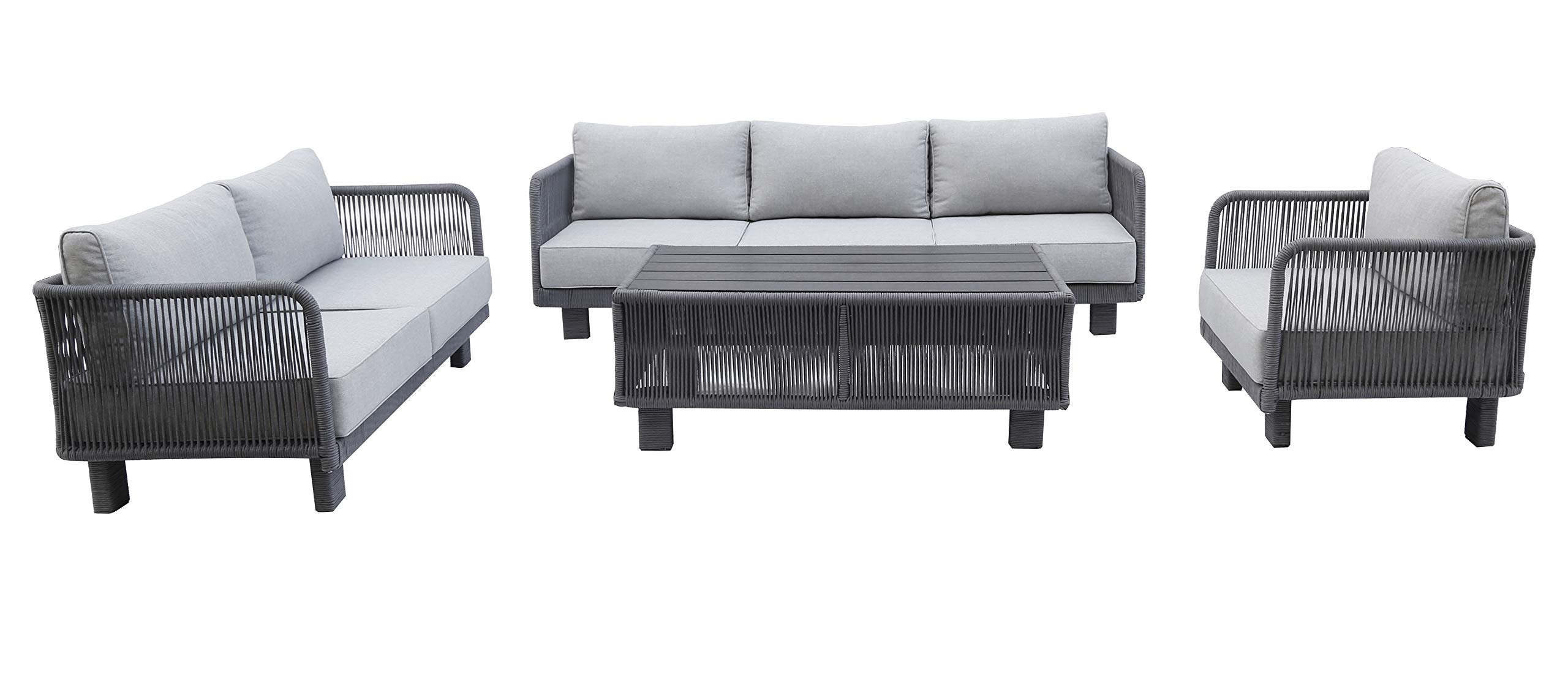 Envelor Cancun 4-Piece Outdoor Patio Furniture Set - Deep Seating Conversation Set with Durable Aluminum Frame & Light Gray Olefin Cushions - Perfect for Backyard, Poolside & Garden Relaxation