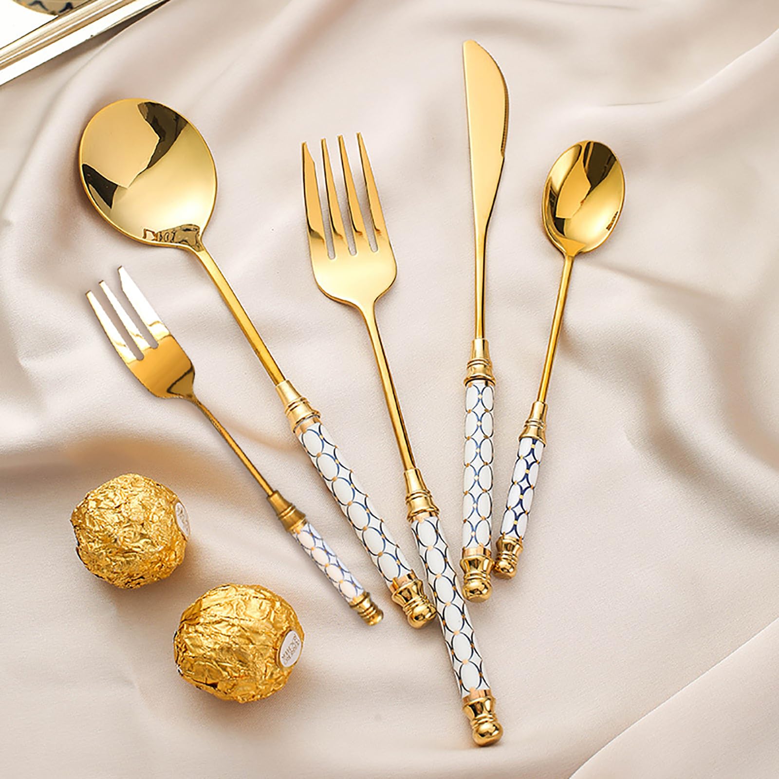 30-Piece Silverware Set with Ceramic Handle - Premium Food Grade Stainless Steel Flatware - Mirror Polished Cutlery Set for 6 People - Dishwasher Safe - Perfect for Dinner Parties, Restaurants, and Everyday Dining