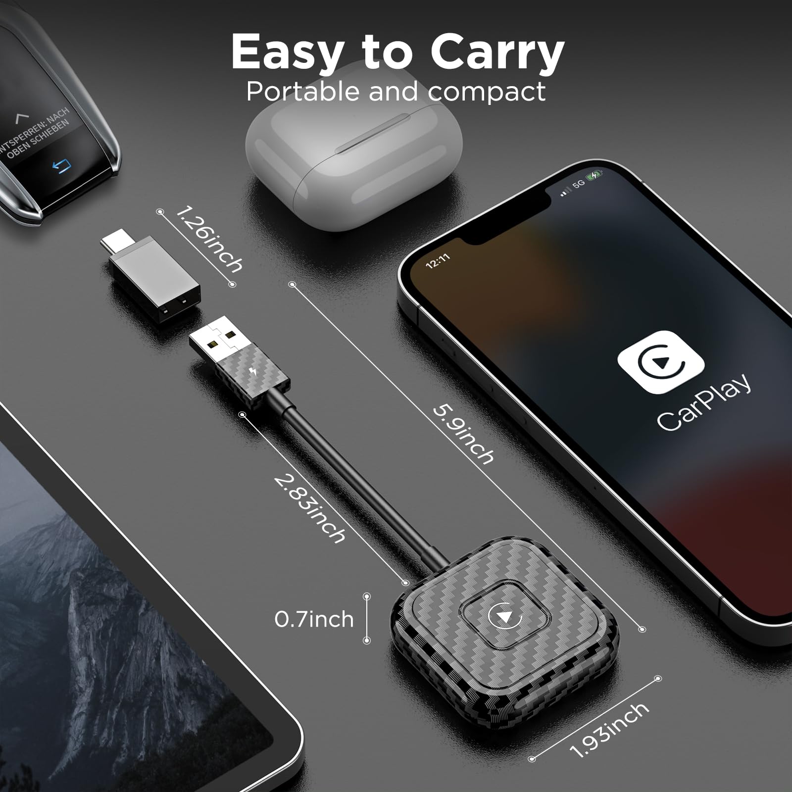 2023 Wireless CarPlay Adapter - Convert Wired to Wireless for Apple CarPlay | USB A/USB C Compatible | Plug & Play Easy Setup | THT-020-4 | Perfect for Commuting, Road Trips & Hands-Free Driving