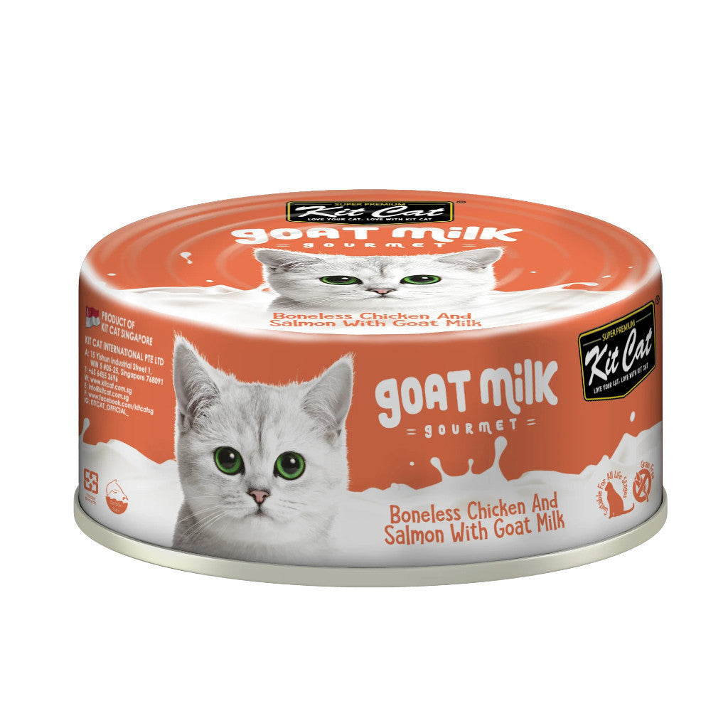 Premium Kit Cat Goat Milk Gourmet Wet Cat Food - 70g Can (12 Delicious Flavors) | High-Protein Meal for Adult & Senior Cats | Indoor & Outdoor Feline Nutrition