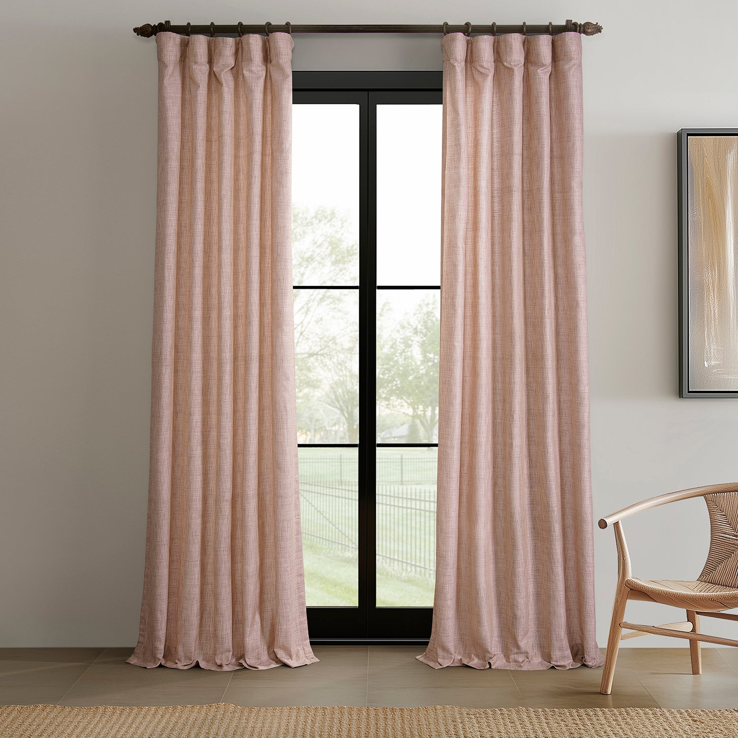Pink Raw Linen Weave Light Filtering Curtains - Set of 2 Panels for Living Room, Bedroom & Nursery - Soft Natural Light & Privacy Window Treatment