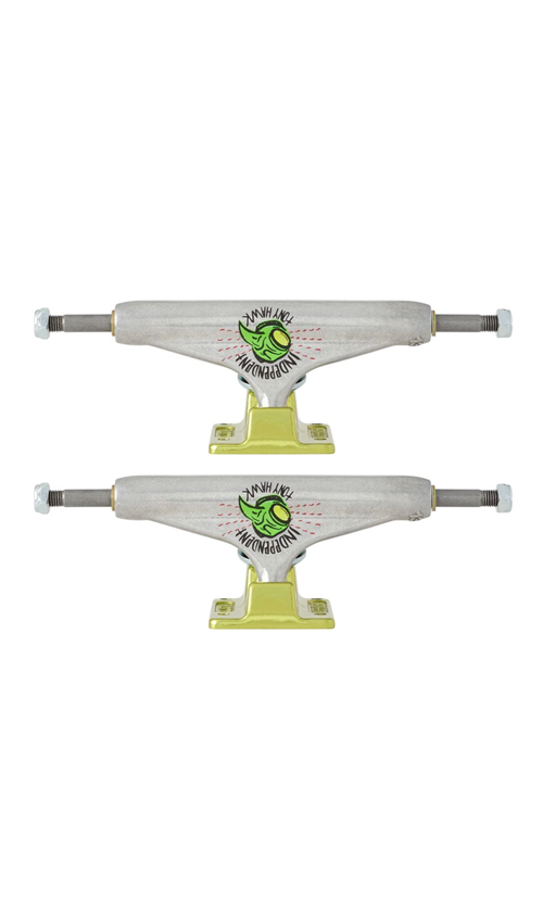 Independent Stage 11 Forged Hollow Hawk Transmission Trucks Silver/Green - High Performance Skateboard Trucks for Street and Park Riding