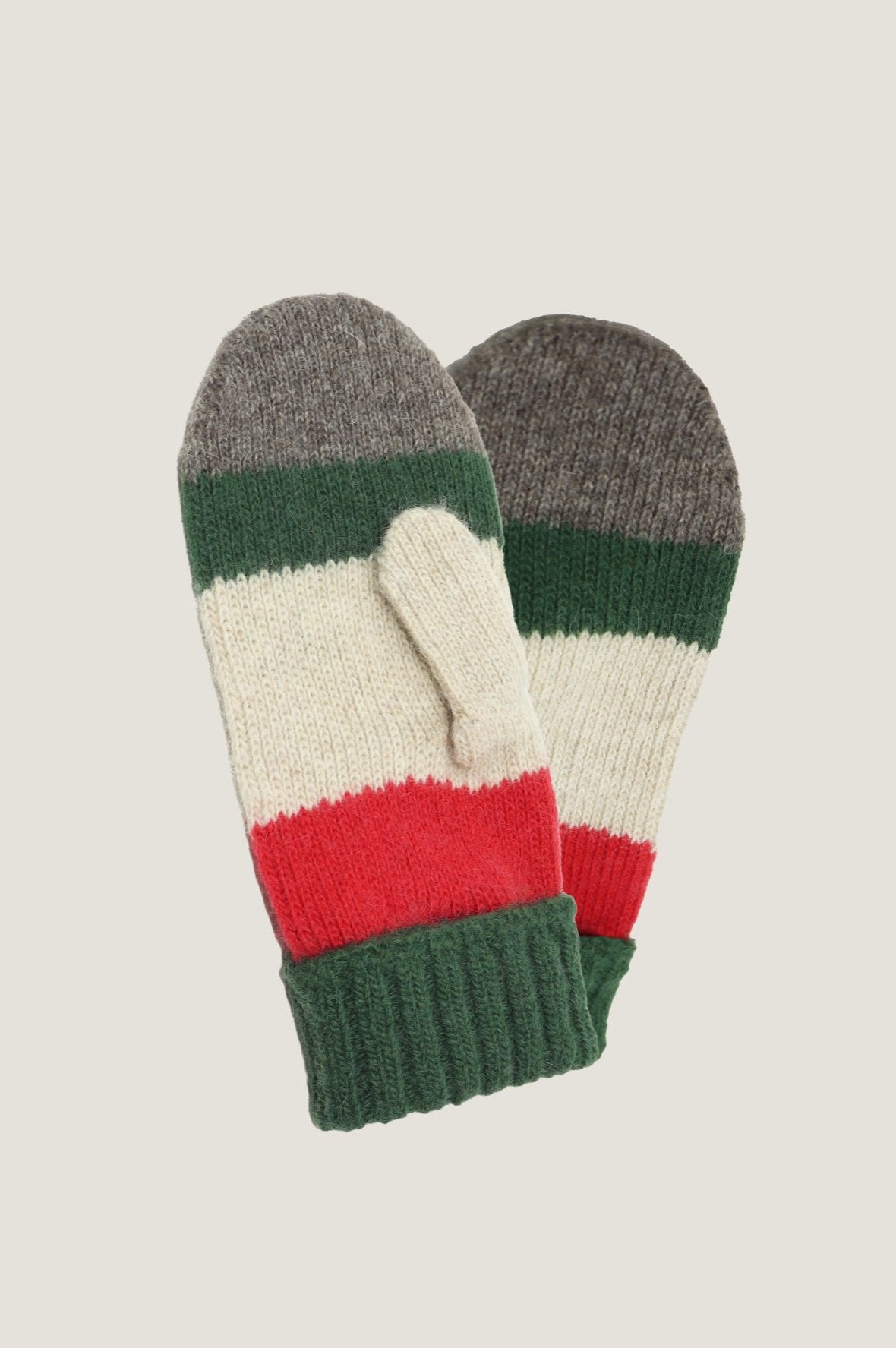 Premium Striped Wool & Cashmere Winter Mittens - Soft Cream, Green & Red Color Options | Warm Hand Protection for Snowboarding, Skiing & Cold Weather Activities