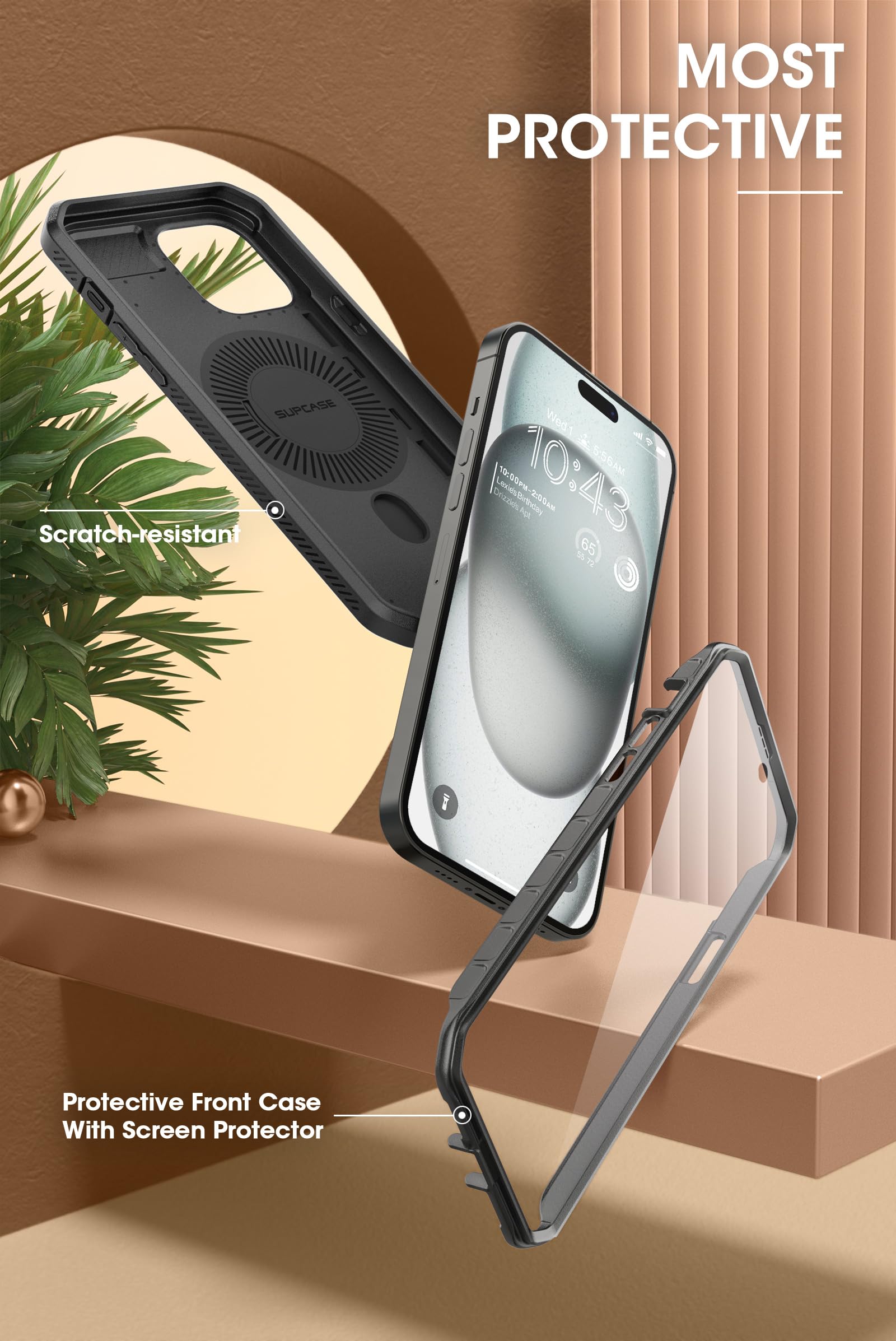 SUPCASE Unicorn Beetle Pro Mag Military-Grade Magnetic Phone Case for iPhone 15 14 13 - Built-in Screen Protector & Belt Clip - Compatible with MagSafe - Black - Perfect for Outdoor, Work & Travel Protection