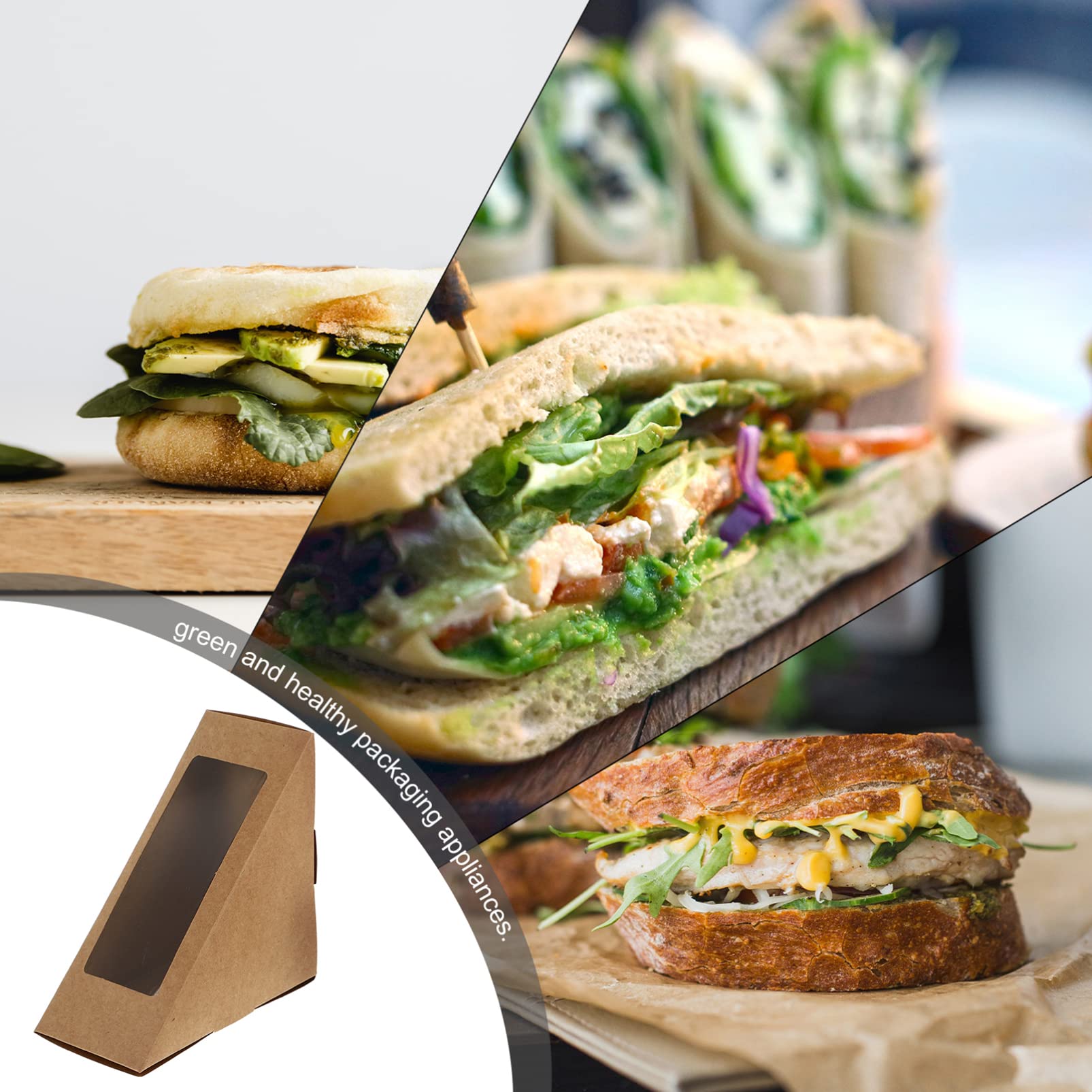 DOITOOL 50 Pcs Triangular Sandwich Boxes with Window - Eco-Friendly Takeout Containers for Cakes, Pastries, Candies & Party Snacks | Perfect for Picnics, Catering & Bakery Packaging