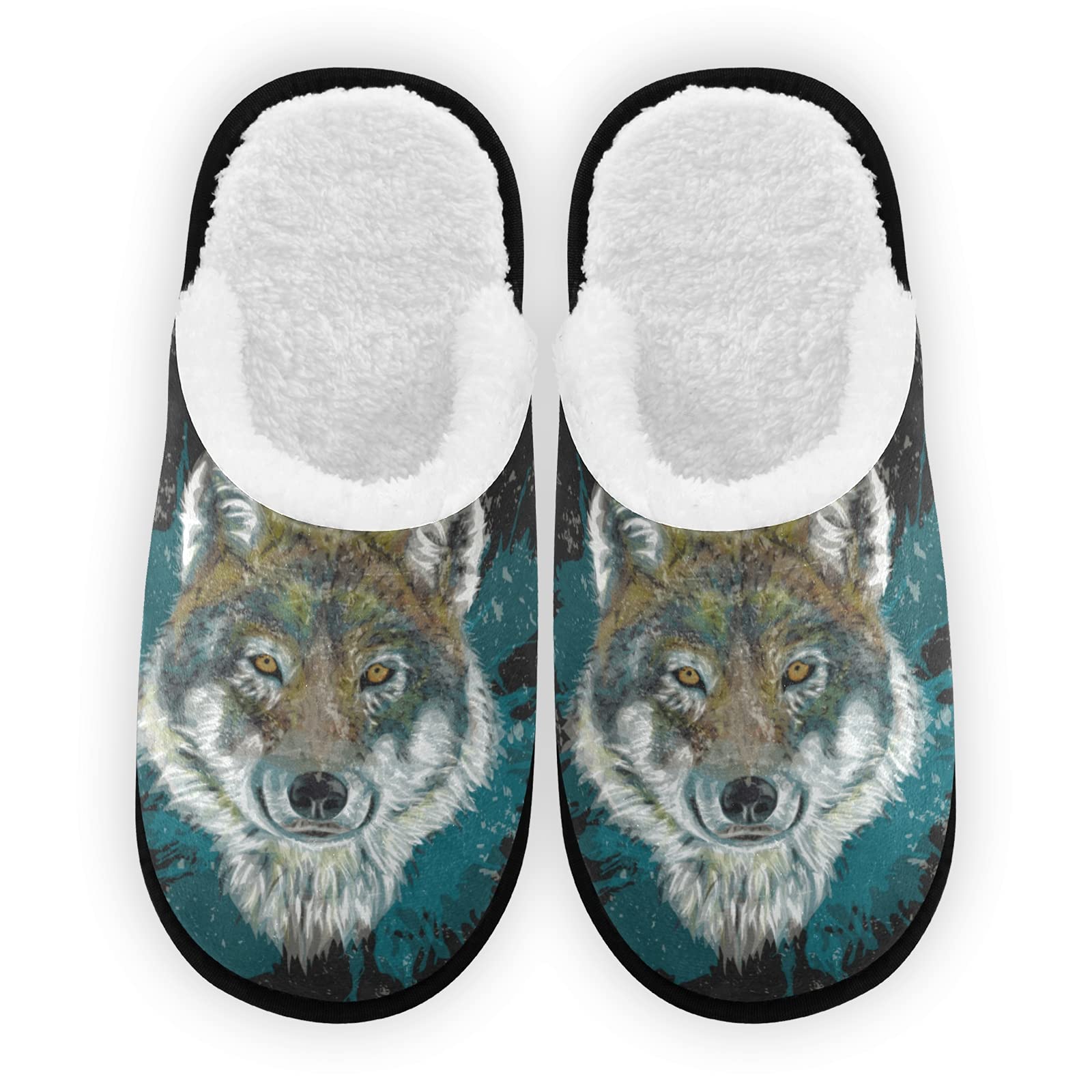 Dalzium Animal Wolf Indoor House Slippers for Women & Men - Cozy Wild Wolf Design Closed Toe Non-Slip Slippers for Home, Bedroom & Lounge - Perfect Gift for Winter Comfort (Size M)