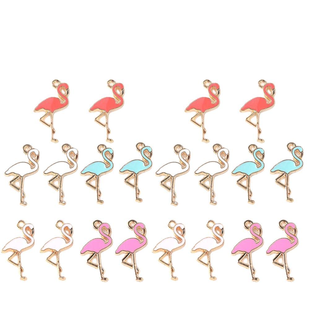 Milageto 20PCS Flamingo Charm Pendants for Necklace Making - Tropical Jewelry Charms for DIY Bracelets, Keychains & Craft Projects - Perfect for Summer Accessories & Beach Party Gifts