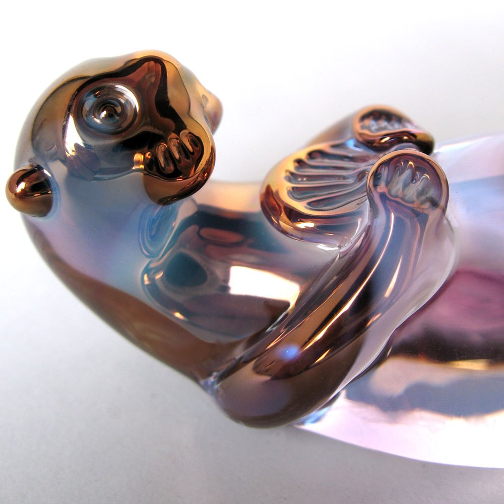 Hand Blown Glass Sea Otter Figurine - Unique Handmade Home Decor for Beach House, Coastal Living Room & Ocean Themed Gifts