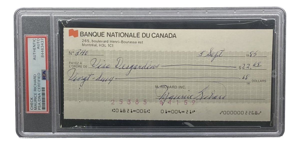 Authentic Maurice Richard Signed Montreal Canadiens Bank Check #340 - PSA/DNA Certified Hockey Memorabilia for Collectors & Sports Fans - Perfect for Framing, Display, and Investment
