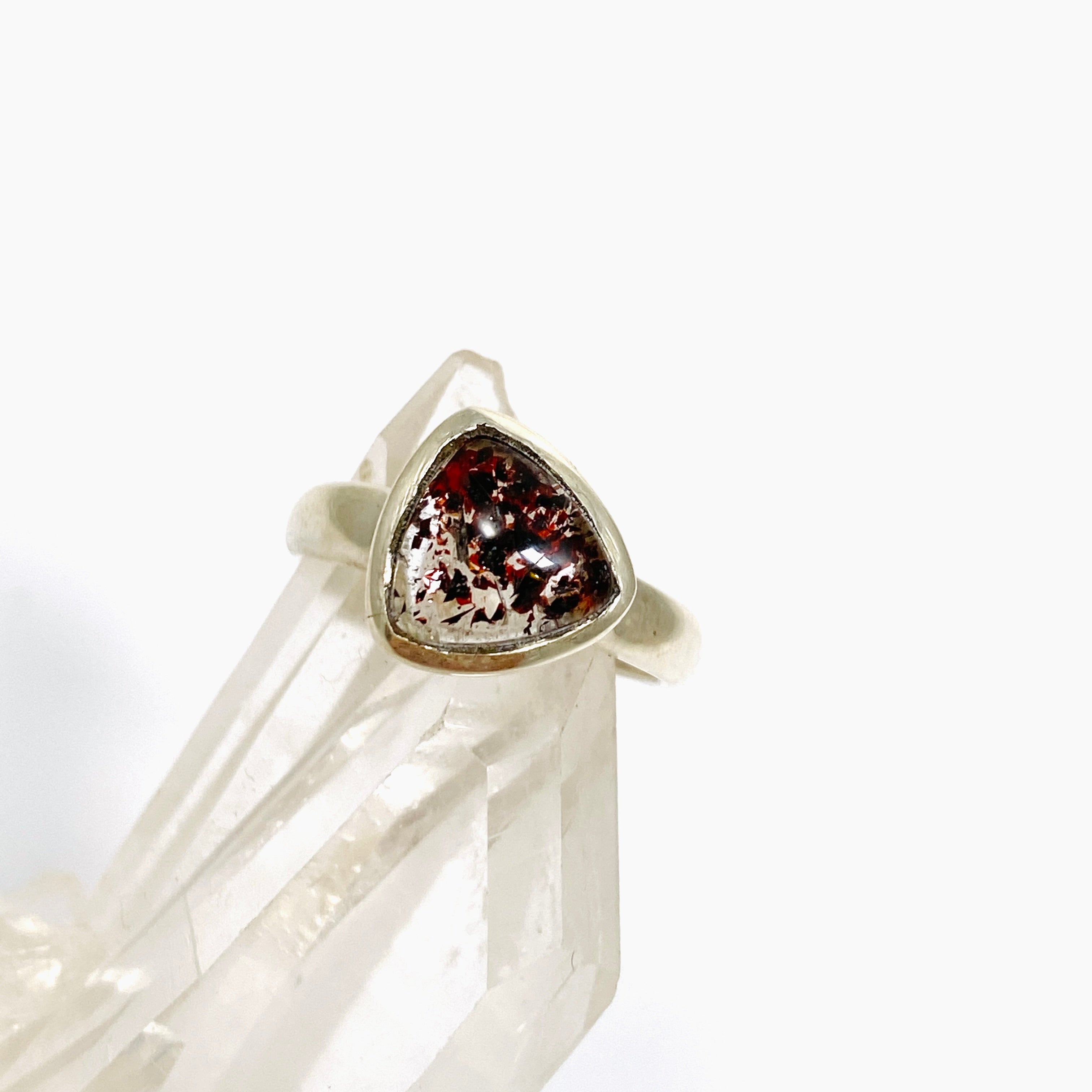 Natural Lepidicrocite in Quartz Triangular Cabochon Ring - Size 5, Sterling Silver Jewelry for Women - Perfect for Healing Crystal Jewelry, Spiritual Gifts & Boho Fashion Accessories