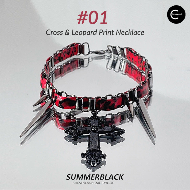 Gothic Studded Cross Choker Necklace for Women - Punk Rock Fashion Jewelry - Perfect for Halloween, Concerts & Gothic Outfits