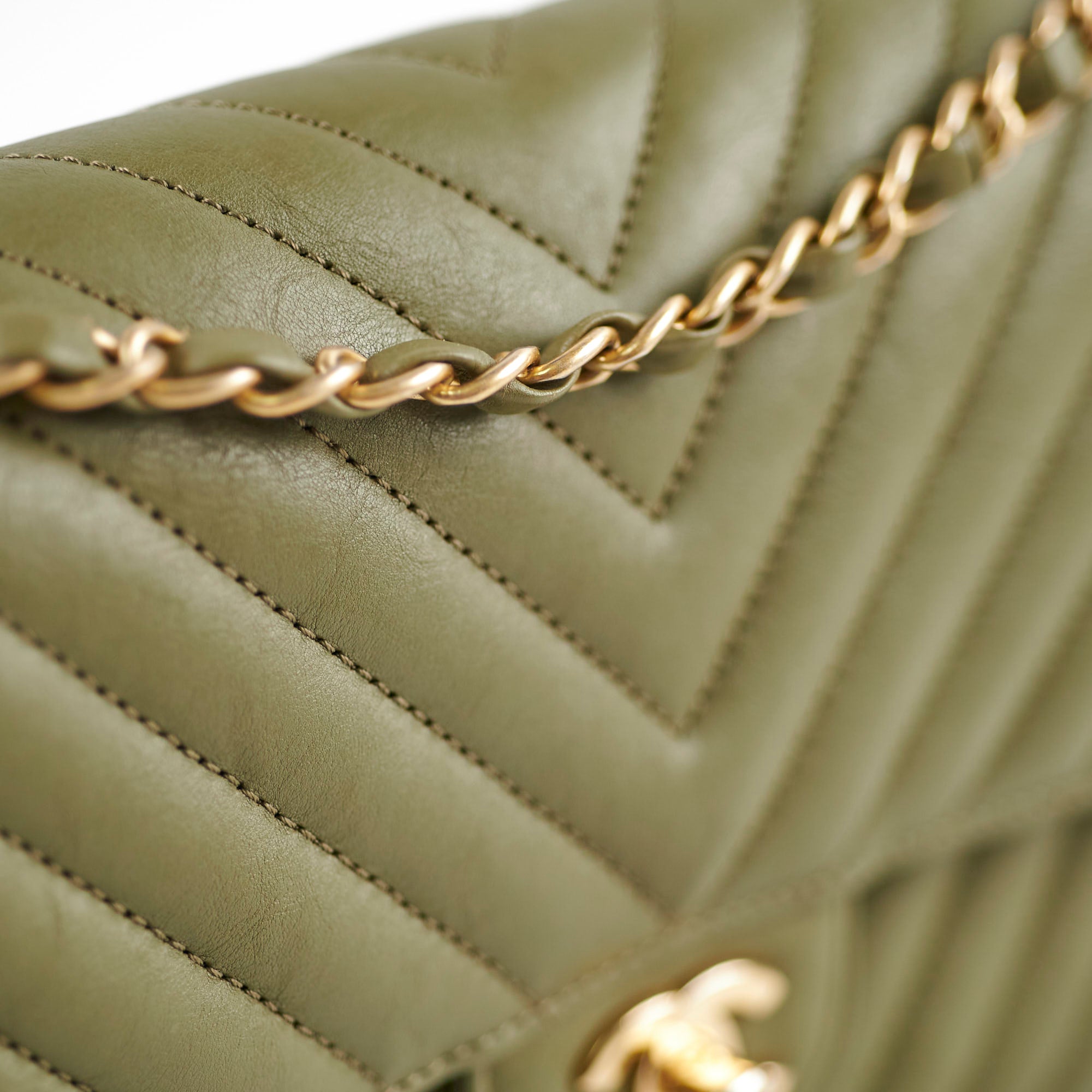 Chanel Chevron M/L Classic Flap Bag in Khaki - Luxury Designer Handbag for Women | Perfect for Work, Evening Events & Special Occasions