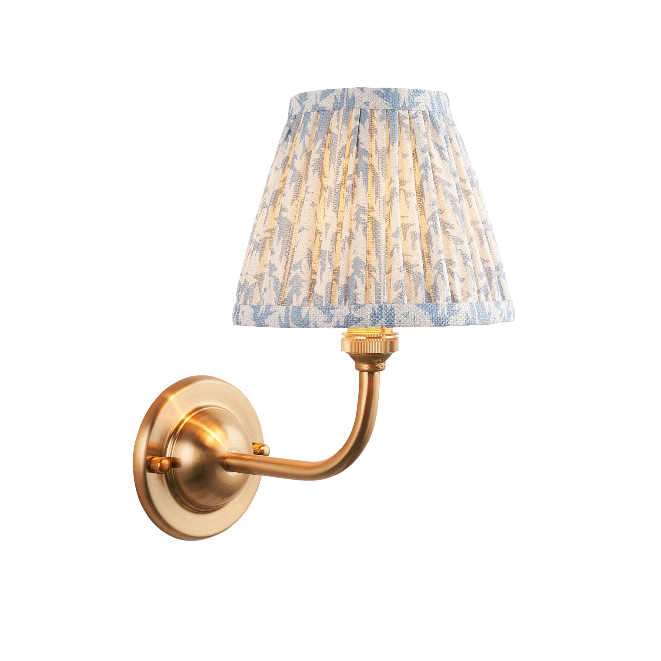 Vintage Brass Wall Sconce with 16cm Blue Glass Shade - Dome Arc Leaf Design for Bedroom, Hallway & Porch Lighting