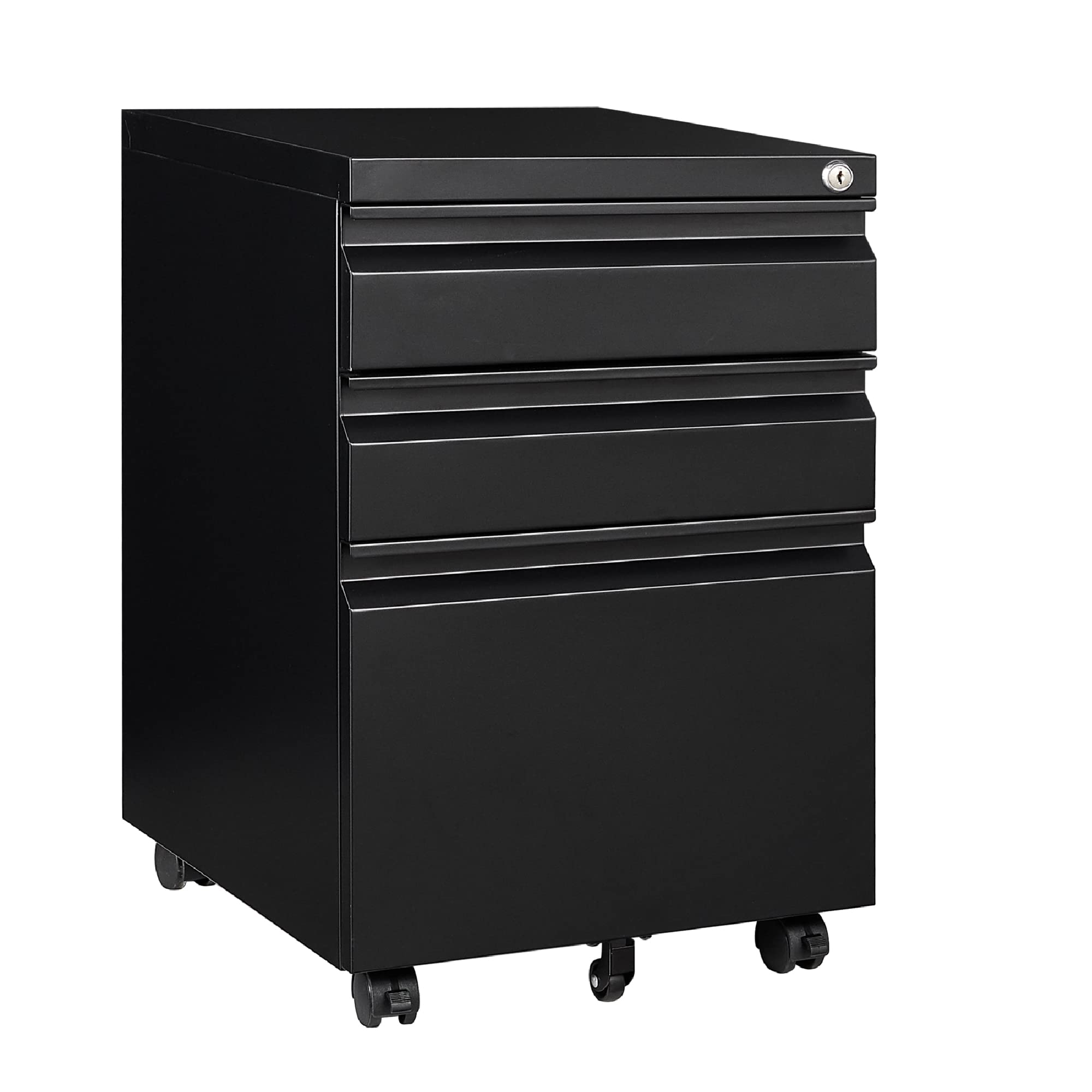 REEMOON 3-Drawer Mobile File Cabinet with Lock & Wheels - Black Metal Rolling Vertical File Organizer for Legal/Letter Size Documents - Perfect for Office, Home & Under Desk Storage - Fully Assembled Except Casters