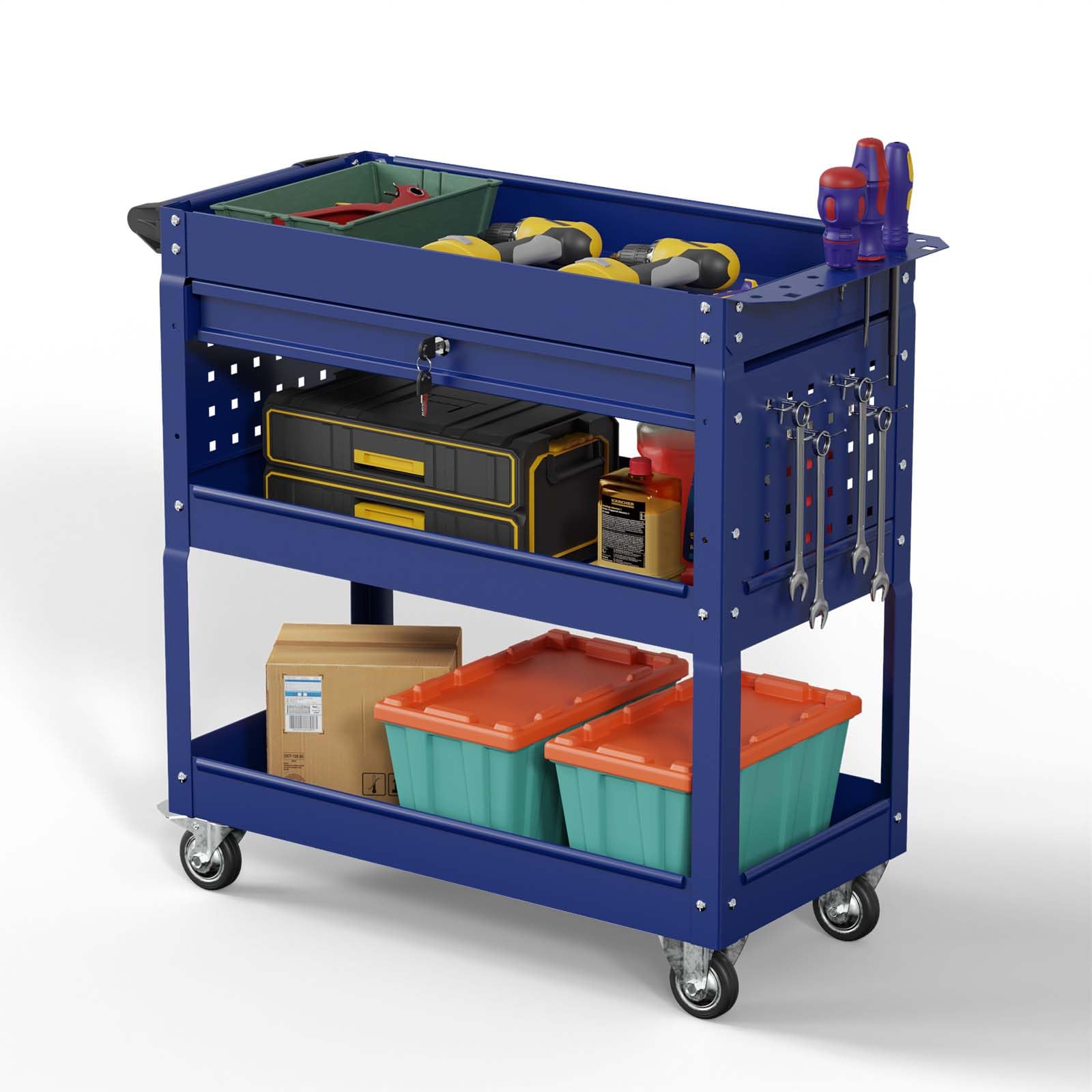 4-Wheel Rolling Tool Cart with Ball-Bearing Slides - Heavy Duty Tool Storage Chest for Garage, Workshop & Warehouse - Portable Tool Organizer for Mechanics & DIY Projects (Blue)