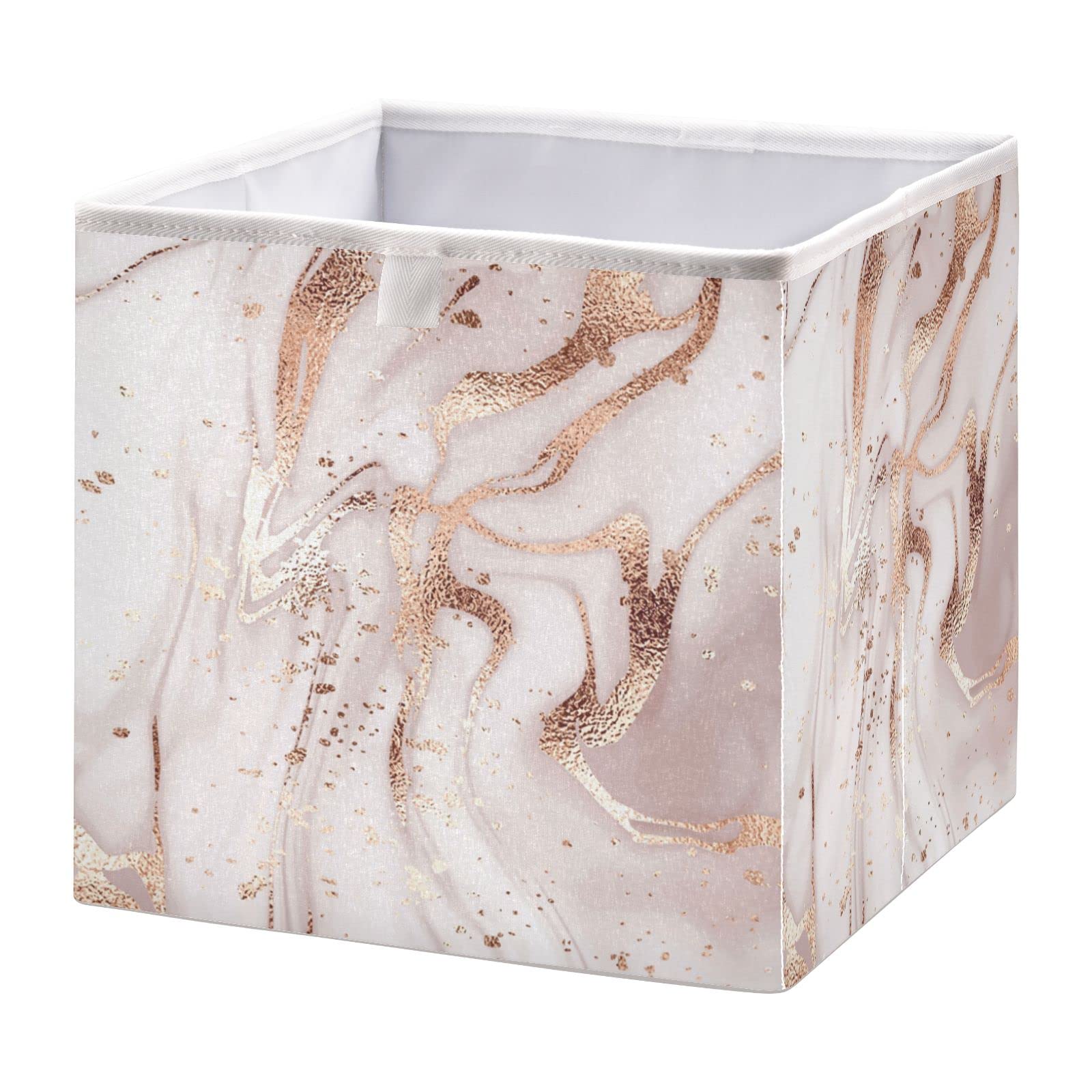 Rose Gold Marble Foldable Storage Basket - 11x11x11 Inch Cube Organizer Bin for Shelves, Closet, Laundry & Nursery | Stylish Home Decor for Bedroom, Bathroom & Office Organization