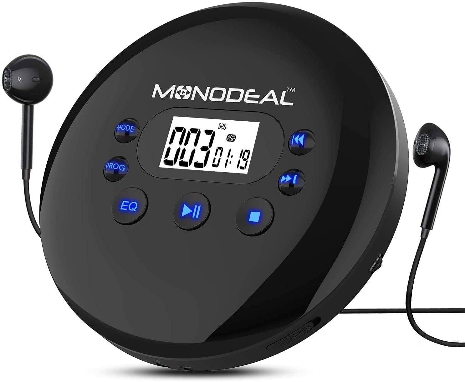 Portable CD Player with Rechargeable Battery - MONODEAL Walkman CD Player with Headphones & LCD Display for Car, Travel, Home, Commuting, Road Trips | Perfect for Music Lovers, Gift Ideas & Relaxing Listening Experience