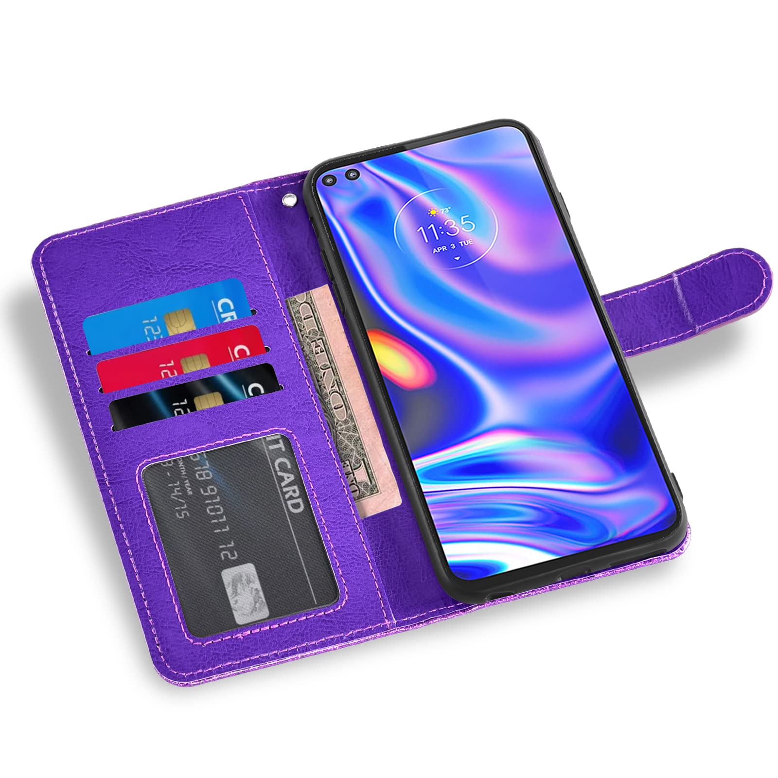 ASUWISH Wallet Case for Moto One 5G/One5G UW/Moto G 5G Plus - Premium Flip Folio Cover with Card Holder Slot & Stand, Includes Tempered Glass Screen Protector (Compatible with Motorola One Lite XT2075-1) - Perfect for Business, Travel & Everyday Use (Purple)