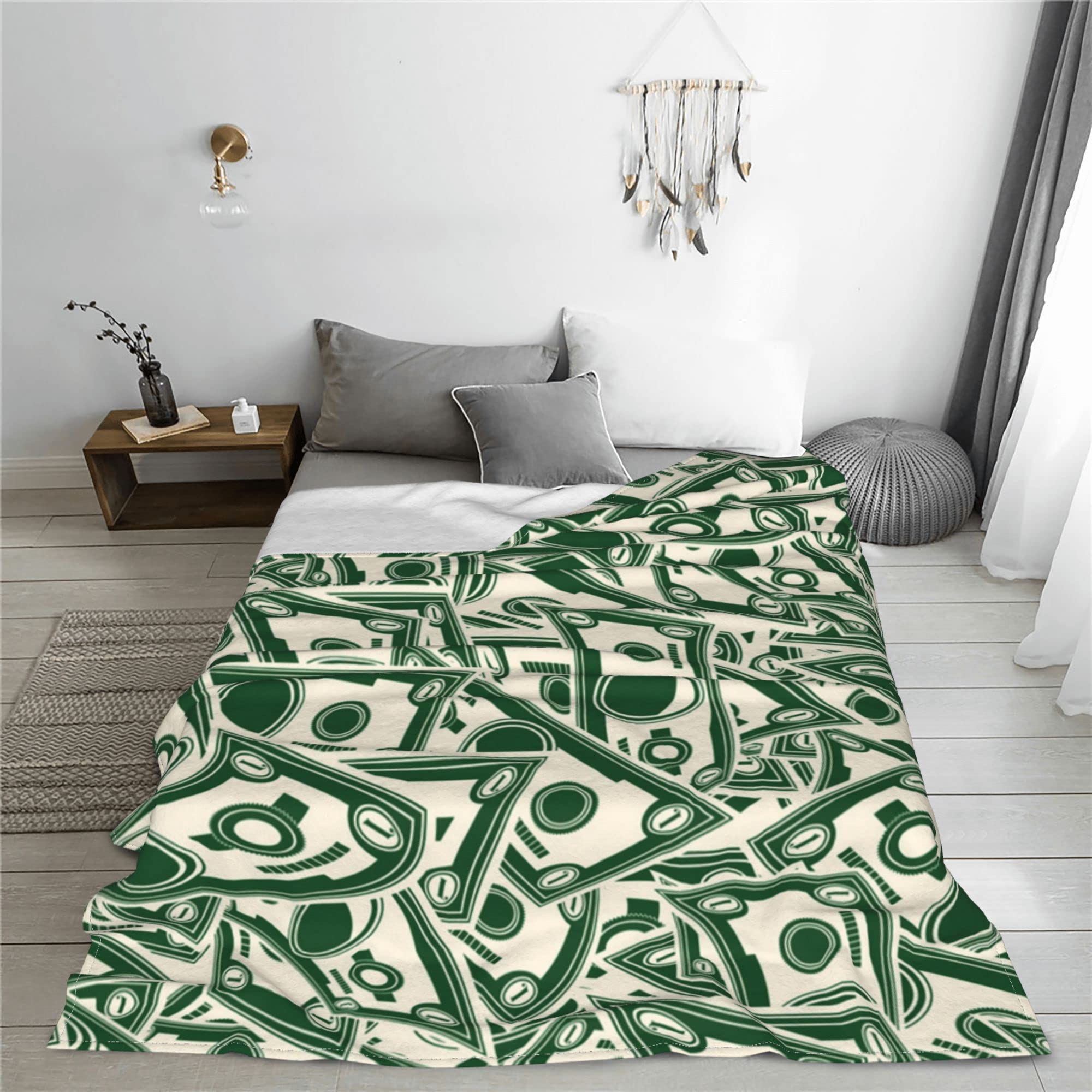 Soft Microfiber Fleece Blanket with Dollar Bill Print - Lightweight Summer Throw for Boys & Girls - Queen Size Fuzzy Blanket for Couch, Bed, Sofa - Perfect for Nap, Sleep & Home Decor