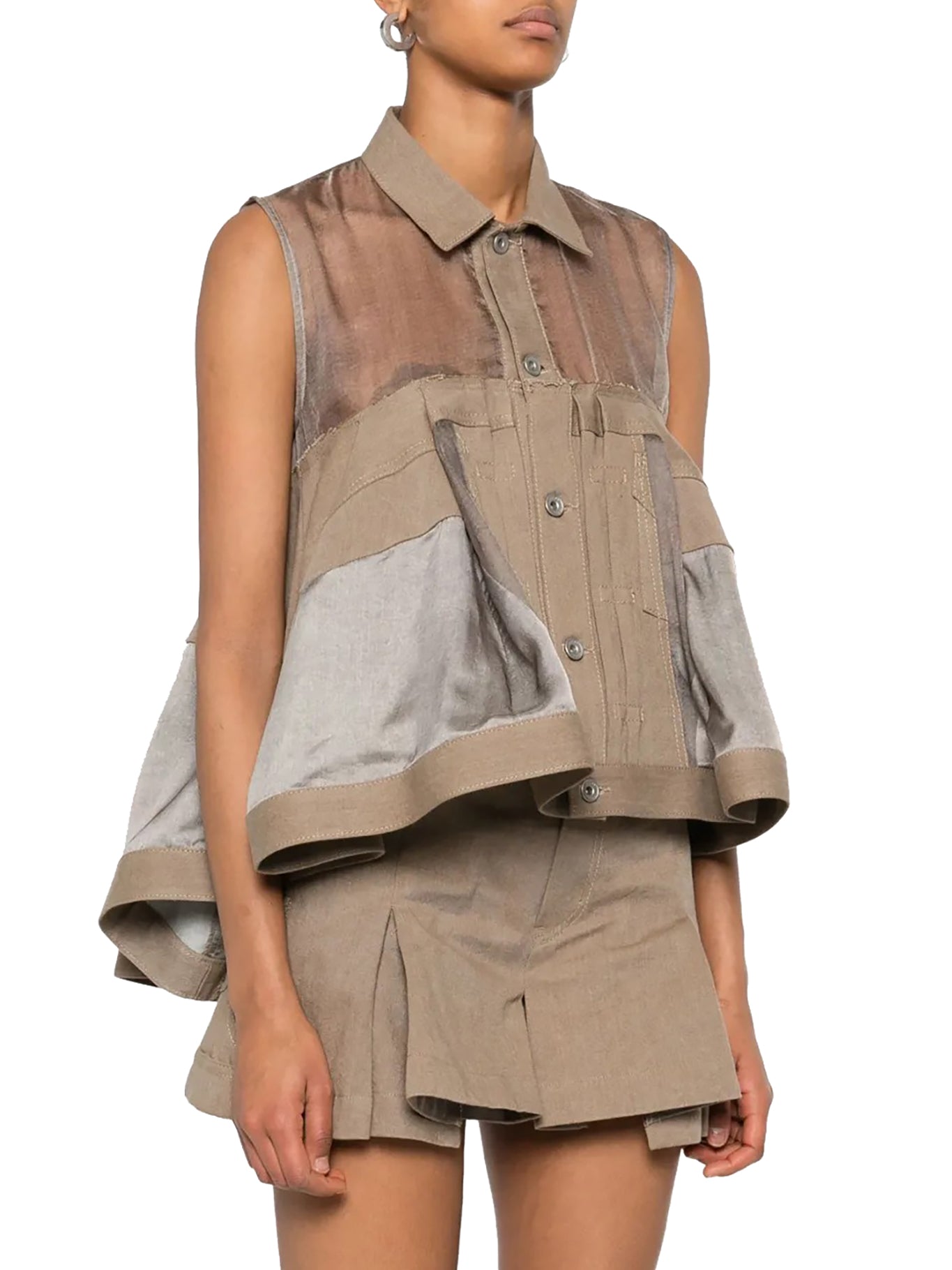 Stylish Denim Shirt with Sheer Fabric Panels - Trendy Casual Wear for Women, Perfect for Outings & Layered Outfits