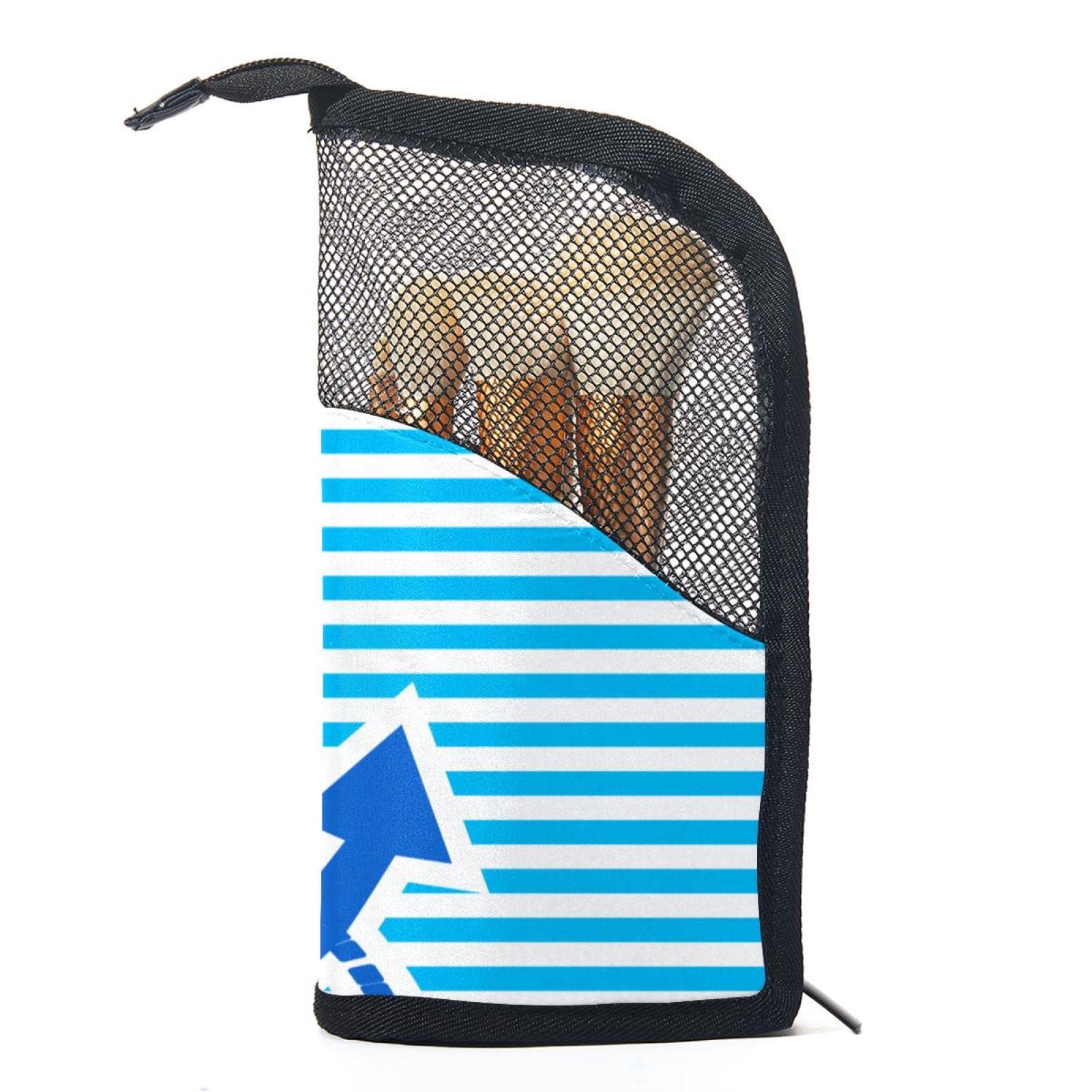 **12-Piece Makeup Brush Organizer Bag with Anchor Striped Design - Portable Waterproof Cosmetic Brush Holder Case for Travel & Home Storage (Bright Blue Marine)**