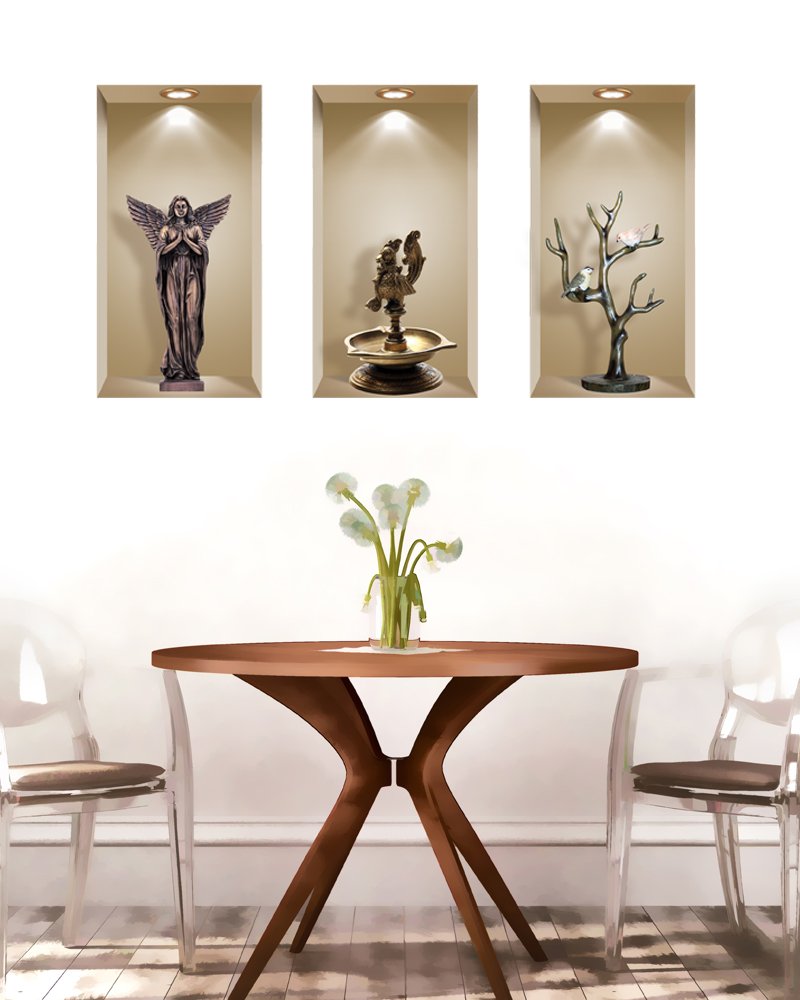 3D Art Wall Stickers Set of 3 - Removable Vinyl Tile Decals for Home Decor, Picture Mural - Perfect for Living Room, Bedroom, Nursery & Office Wall Decorations