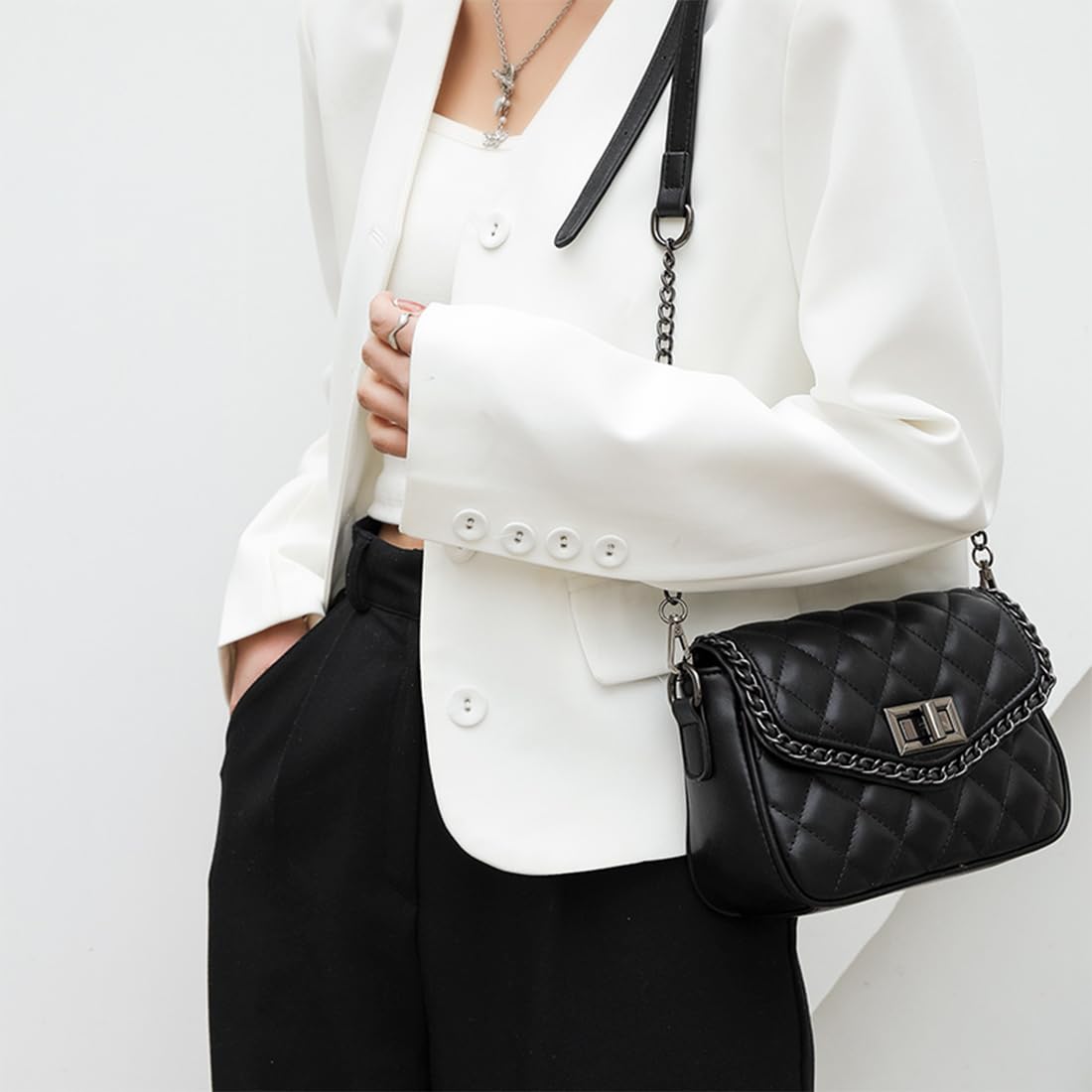 Trendy Small Quilted Crossbody Purse for Women - Soft Vegan Leather Shoulder Bag with Chain Strap & Flap Closure - Perfect for Everyday Use, Travel & Shopping