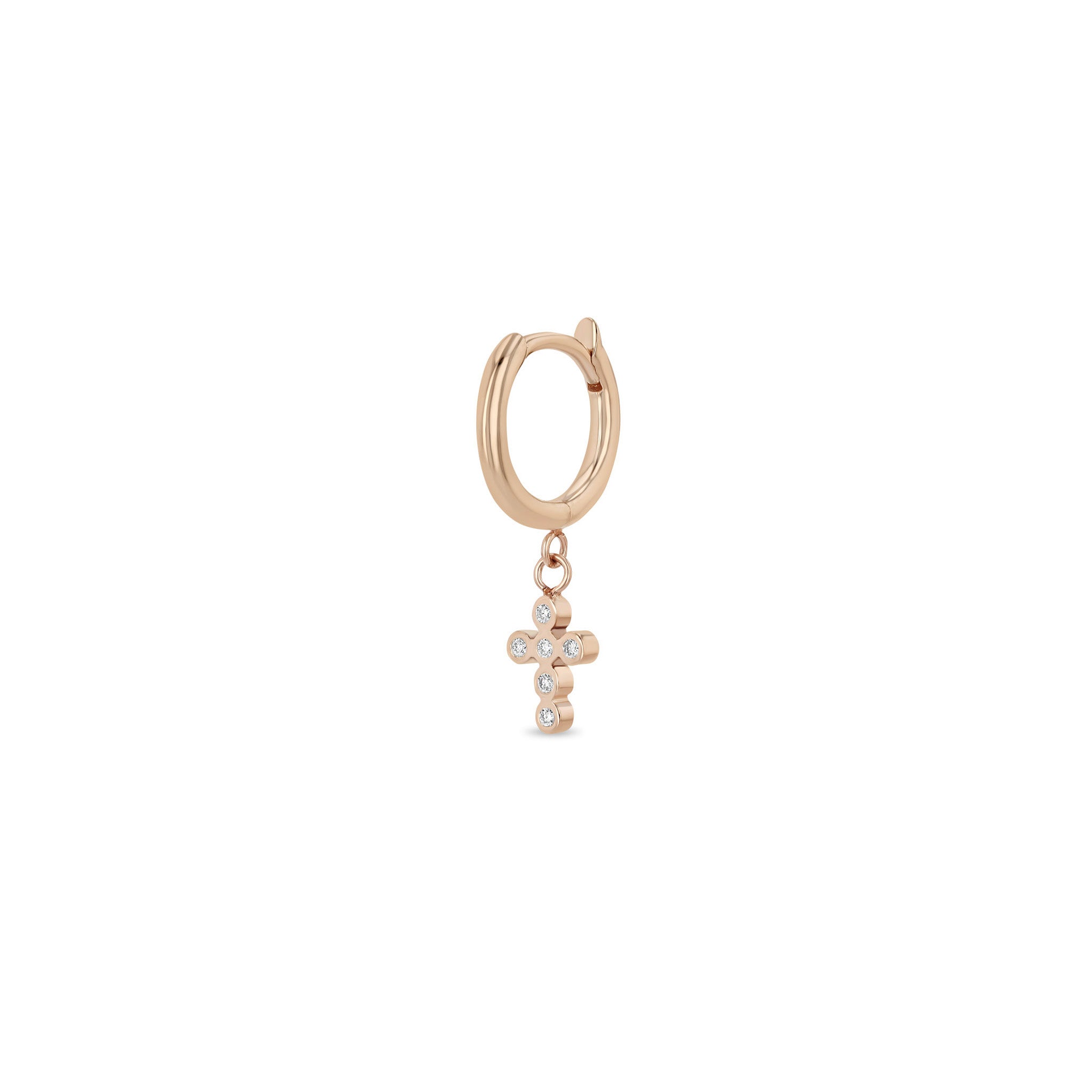 14K Gold Dangling Diamond Bezel Cross Small Hinge Huggie Hoop Earrings for Women - Perfect for Everyday Wear, Parties & Gifts