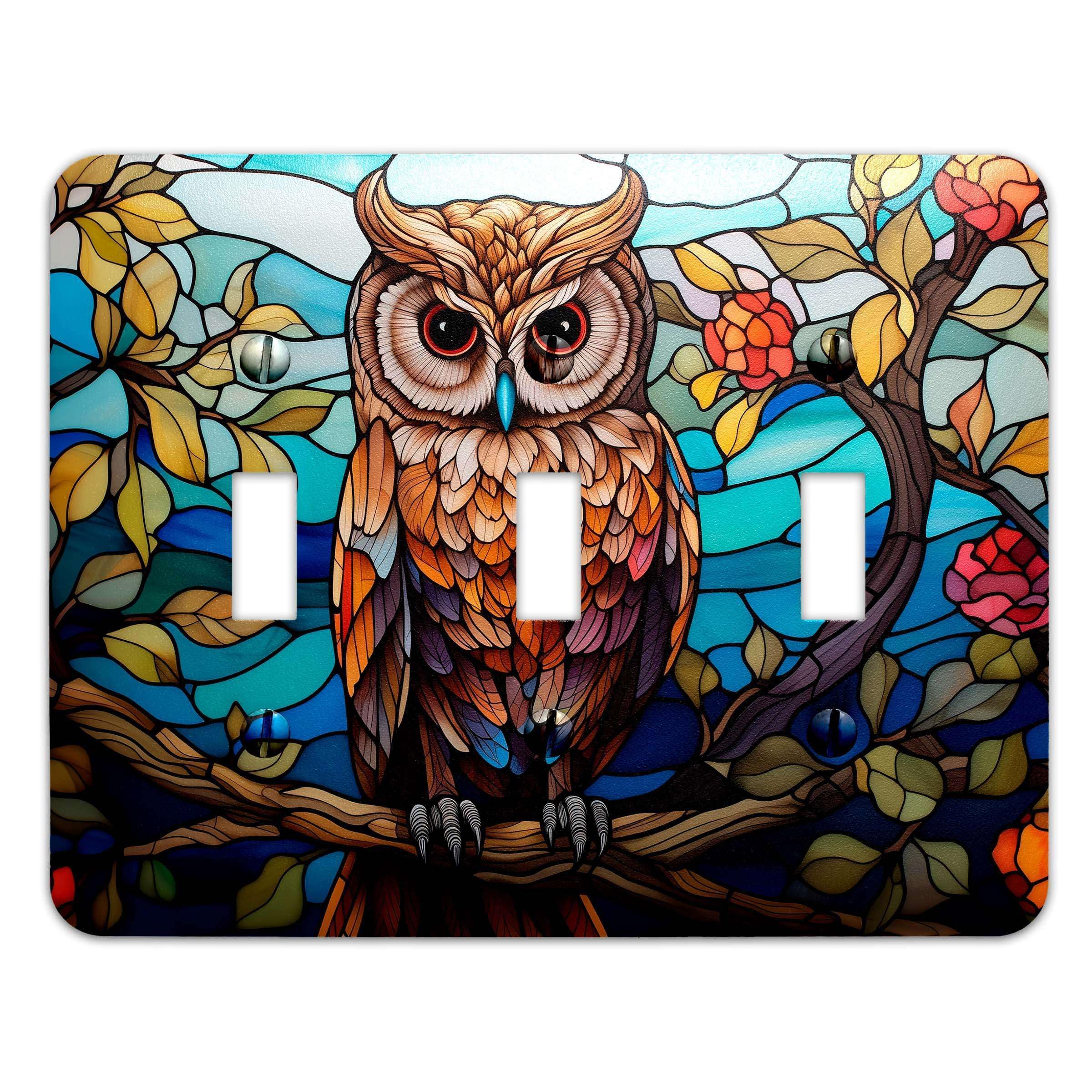 Owl Design Faux Stained Glass Metal Light Switch Plate Cover - Decorative Single Outlet Cover for Home Decor, Bedroom, Living Room - Multiple Sizes Available #4804