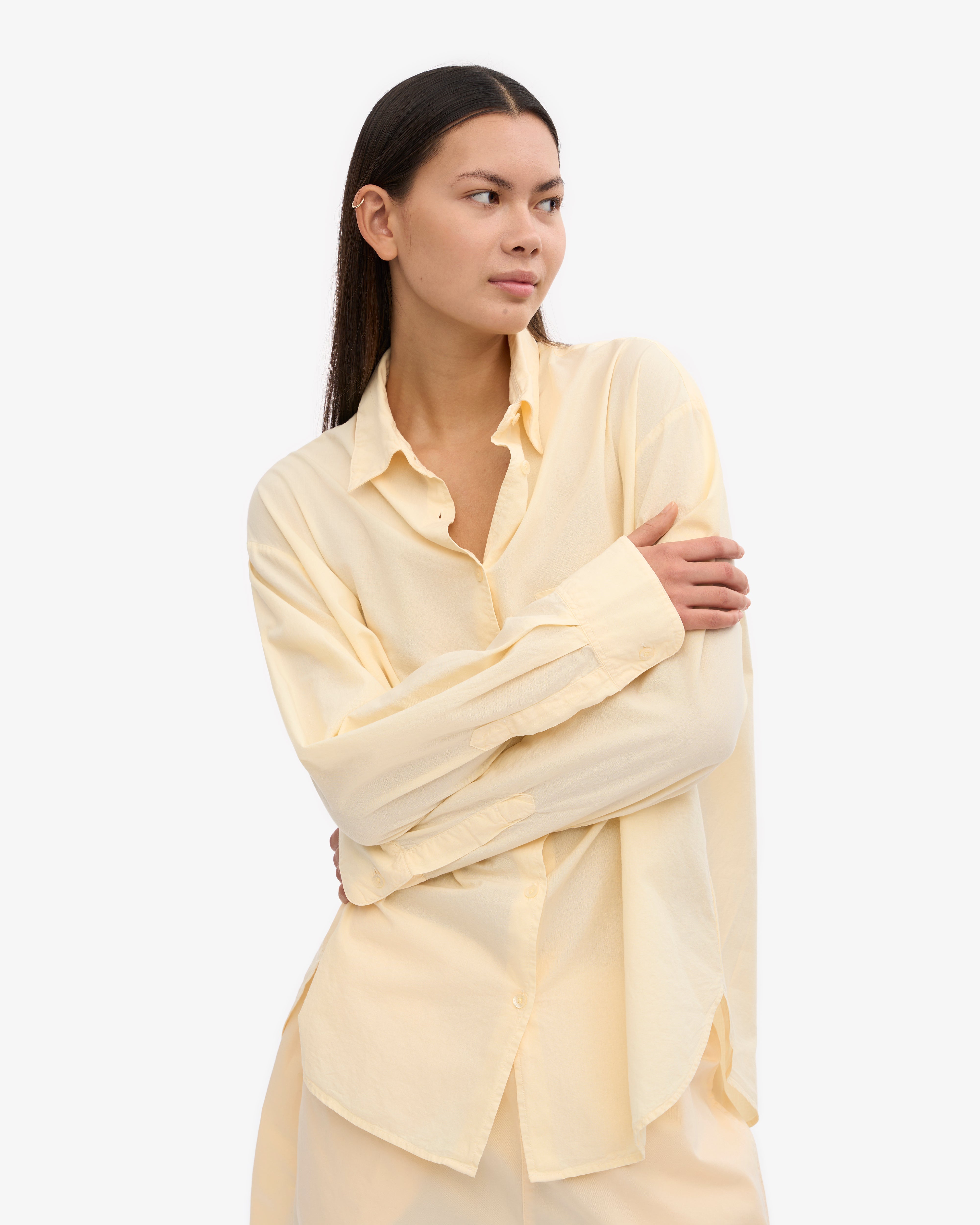 Organic Oversized Shirt for Women - Soft Yellow Loose Fit Long Sleeve Blouse - Perfect for Casual Wear, Layering & Boho Fashion Outfits