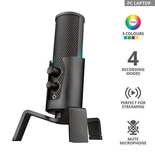 Trust Gaming GXT 258 Fyru Professional USB Streaming Microphone with 4 Recording Patterns & LED Lighting - Perfect for Podcasting, Vlogging, Music Recording, ASMR on PC, Laptop, PS4, PS5 (Black) - Ideal for Home Studios, Gaming Setups & Content Creation