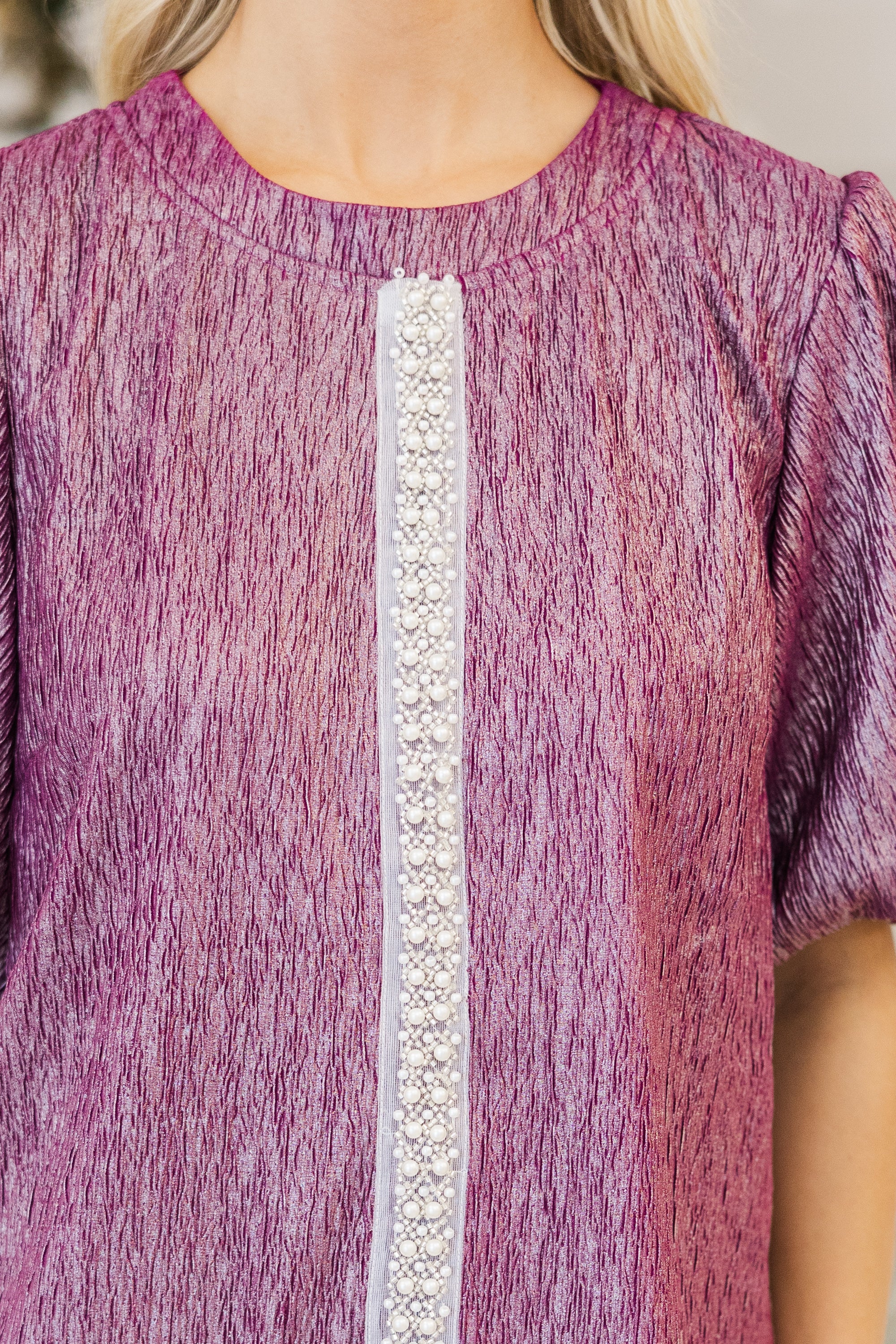 Elegant Purple Embellished Blouse for Women - Trendy Floral Lace Top for Party, Date Night & Office Wear