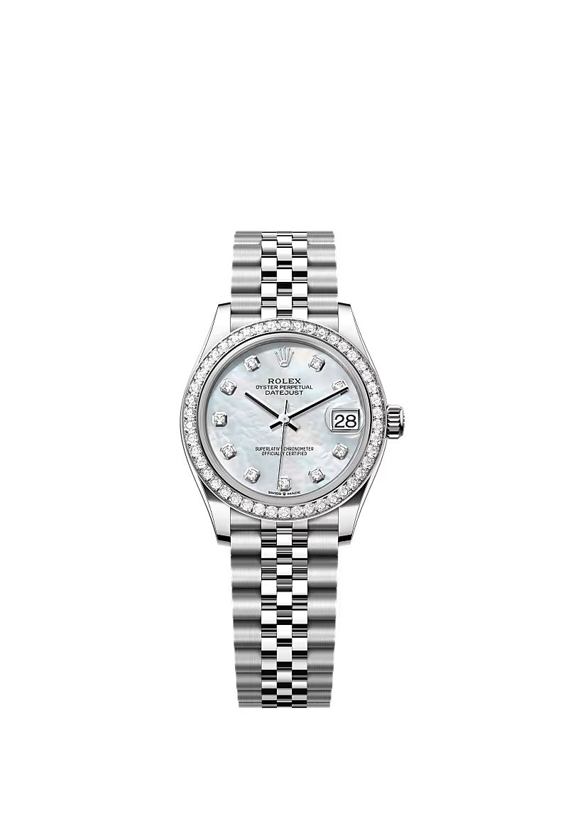 Rolex Datejust 31 278384RBR White Gold & Stainless Steel 31mm Watch with Mother of Pearl Diamond Dial & Jubilee Bracelet - Luxury Women's Watch for Business, Parties & Special Occasions