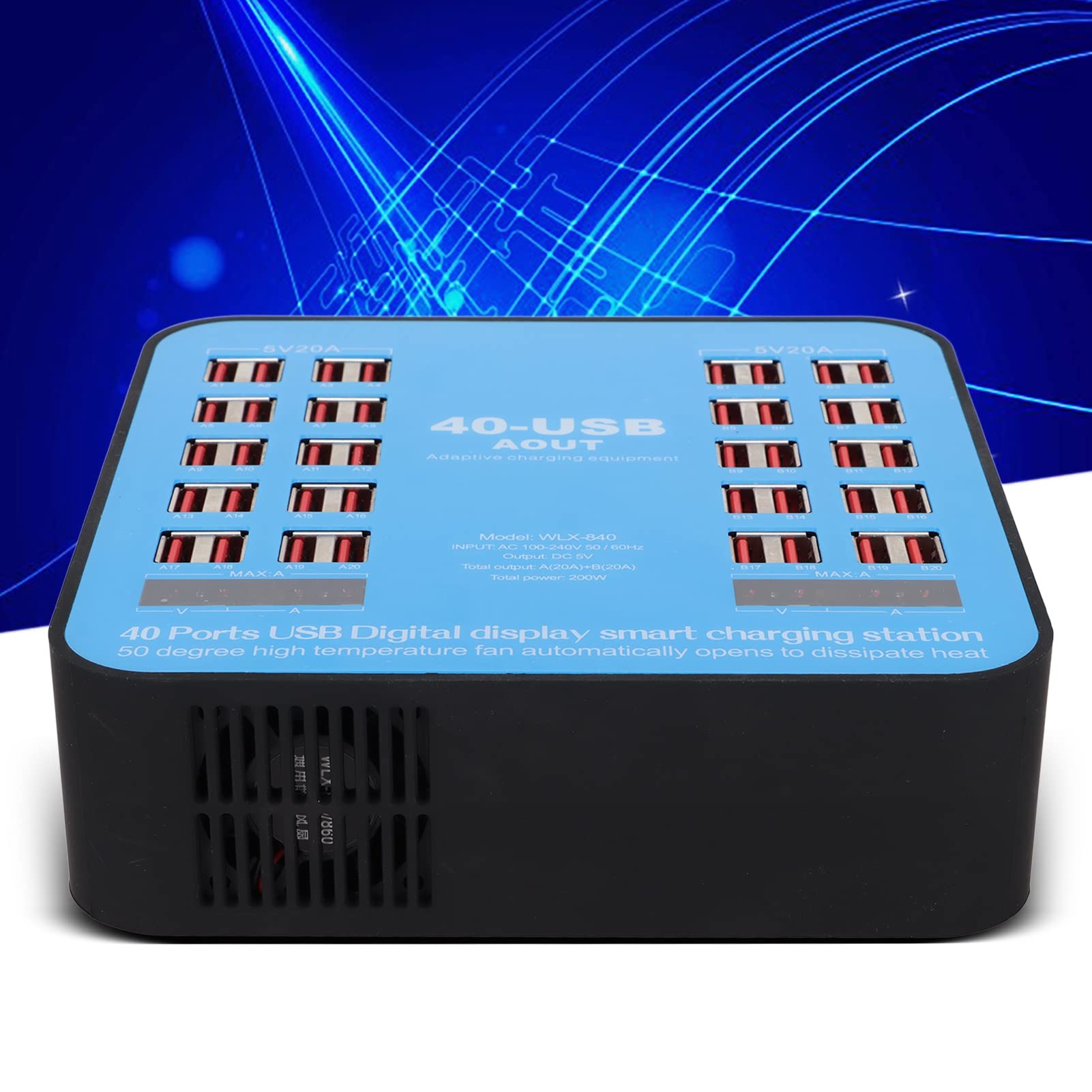 40-Port 200W USB Charging Station - Fast Multi-Device Charger Hub for Smartphones, Tablets & Laptops - Perfect for Offices, Schools, and Homes