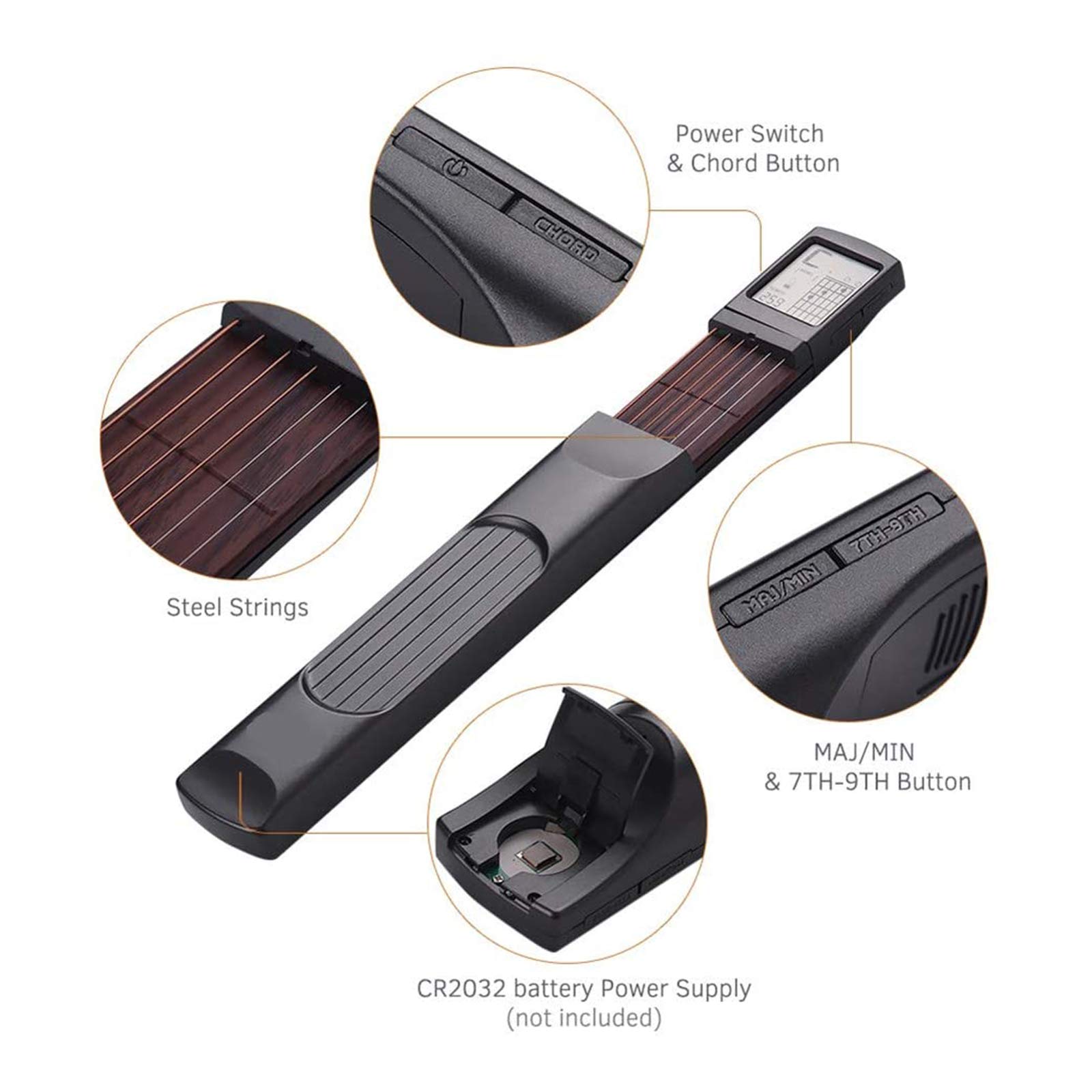 Portable Pocket Guitar Chord Trainer with LCD Screen - Compact Guitar Practice Tool for Beginners & Professionals - Perfect for Home, Office & Travel Use