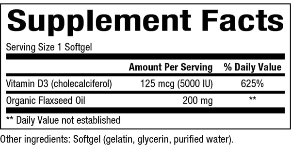 Vitamin D3 5000 IU (125 mcg) Supplement - High Potency Immune & Bone Support - for Adults, Men & Women - Daily Immune System Booster - Supports Healthy Bones, Teeth & Mood - Non-GMO, Gluten Free - Perfect for Winter Months & Indoor Lifestyles