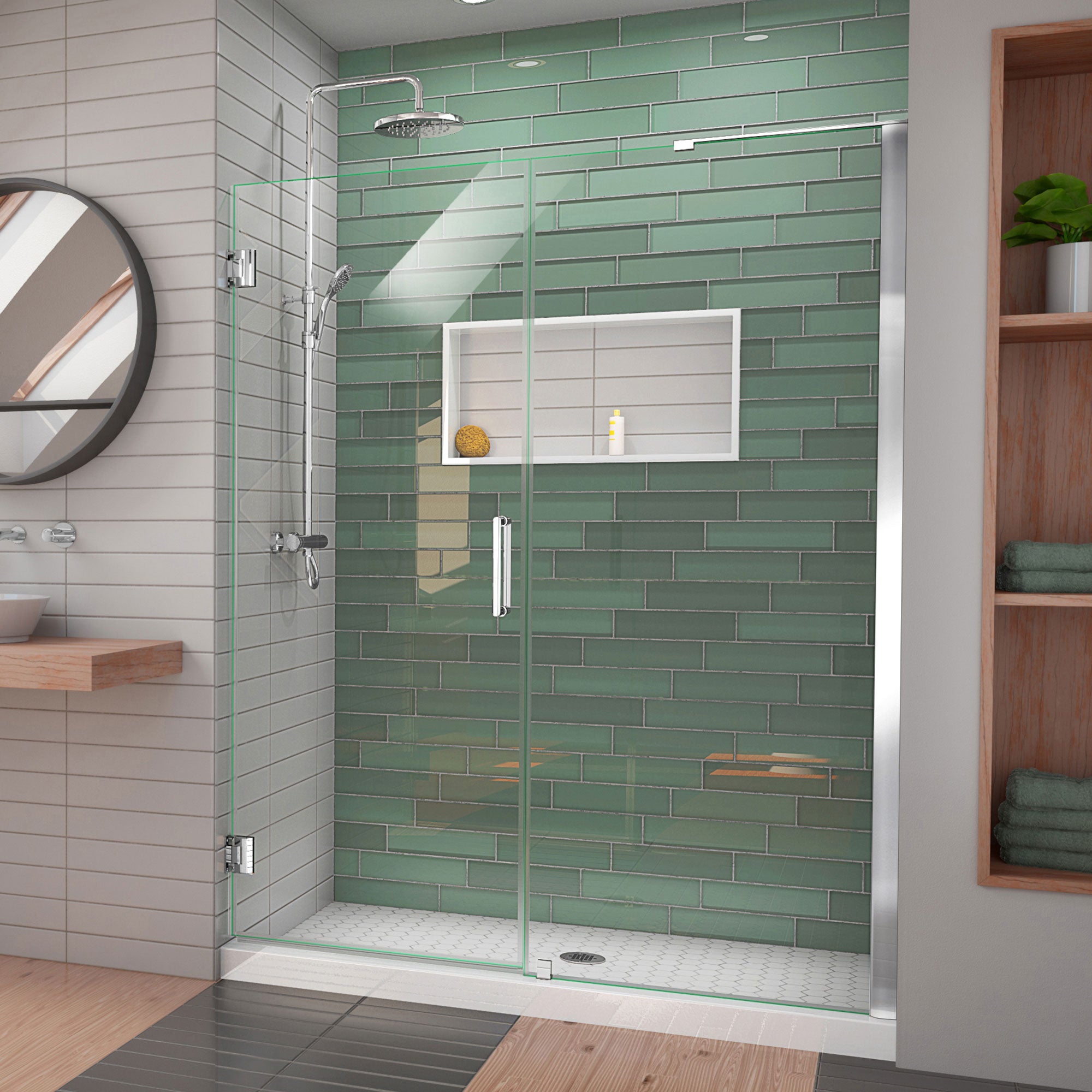 DreamLine Unidoor LS Frameless Hinged Shower Door - 58-59 Inch Width x 72 Inch Height - L Bar Support - Modern Bathroom Upgrade for Walk-In Showers & Spa-Like Experience