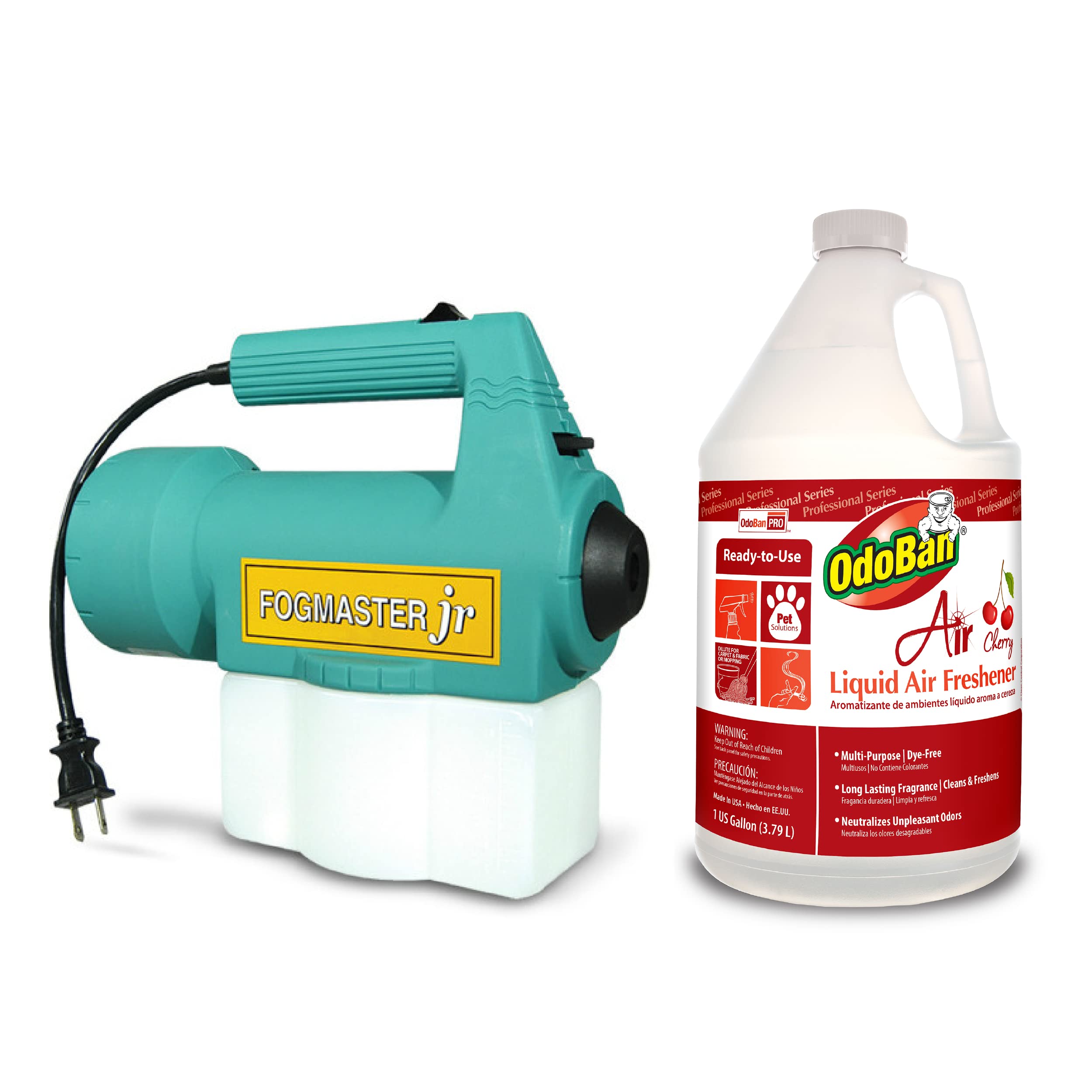 OdoBan Fogmaster Jr. Electric Handheld Fogger - 1 Gallon Cherry Scented Air Freshener for Home, Office & Commercial Use | Portable Disinfectant Sprayer for Odor Elimination & Sanitizing
